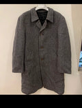 Vintage pure wool handwoven tweed classic herringbone gray over coat 46R XL