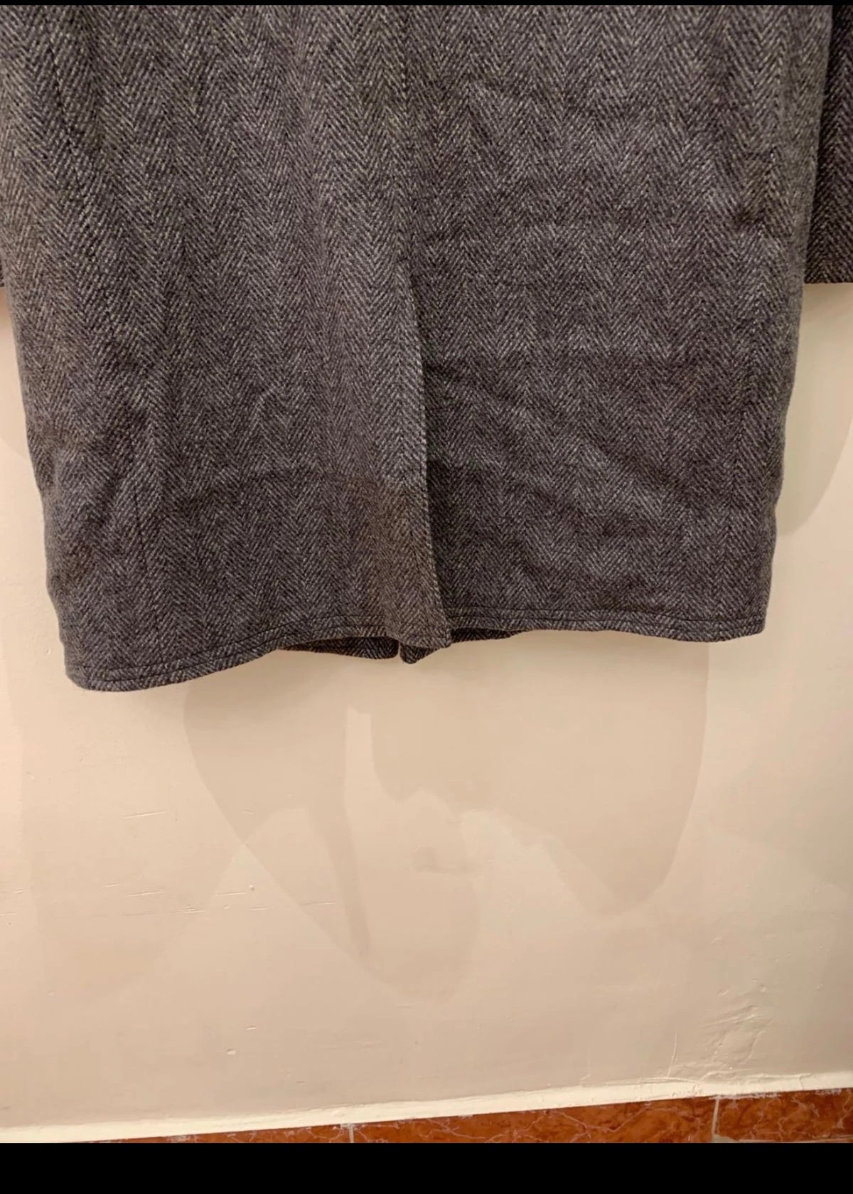 Vintage pure wool handwoven tweed classic herringbone gray over coat 46R XL