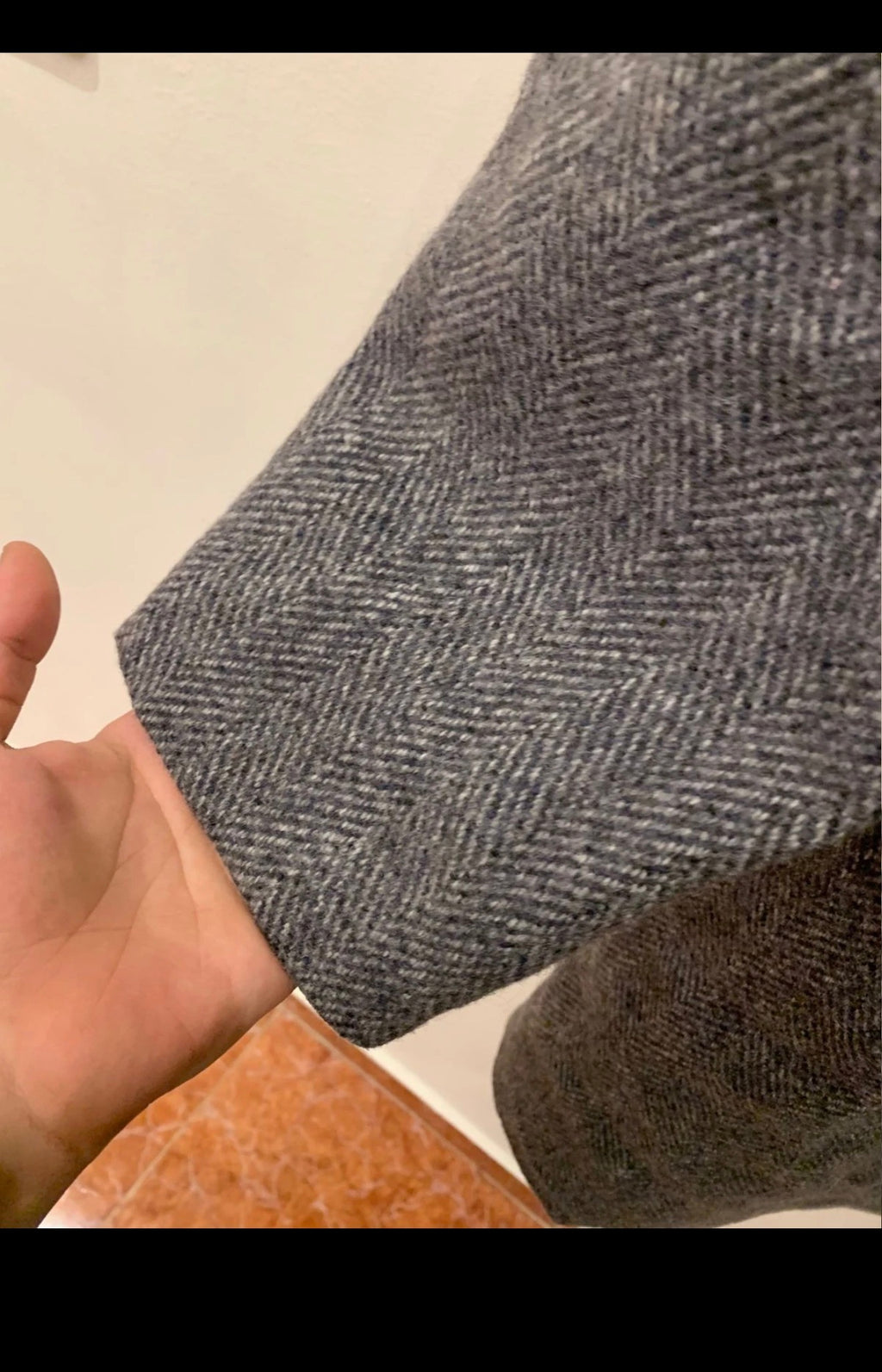Vintage pure wool handwoven tweed classic herringbone gray over coat 46R XL