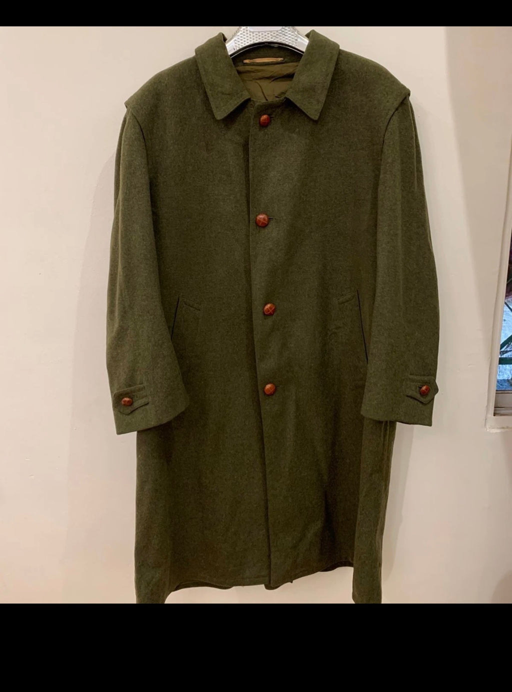 Vintage Weyrer Tiroler Loden pure wool classic olive green over coat 52R 2XL