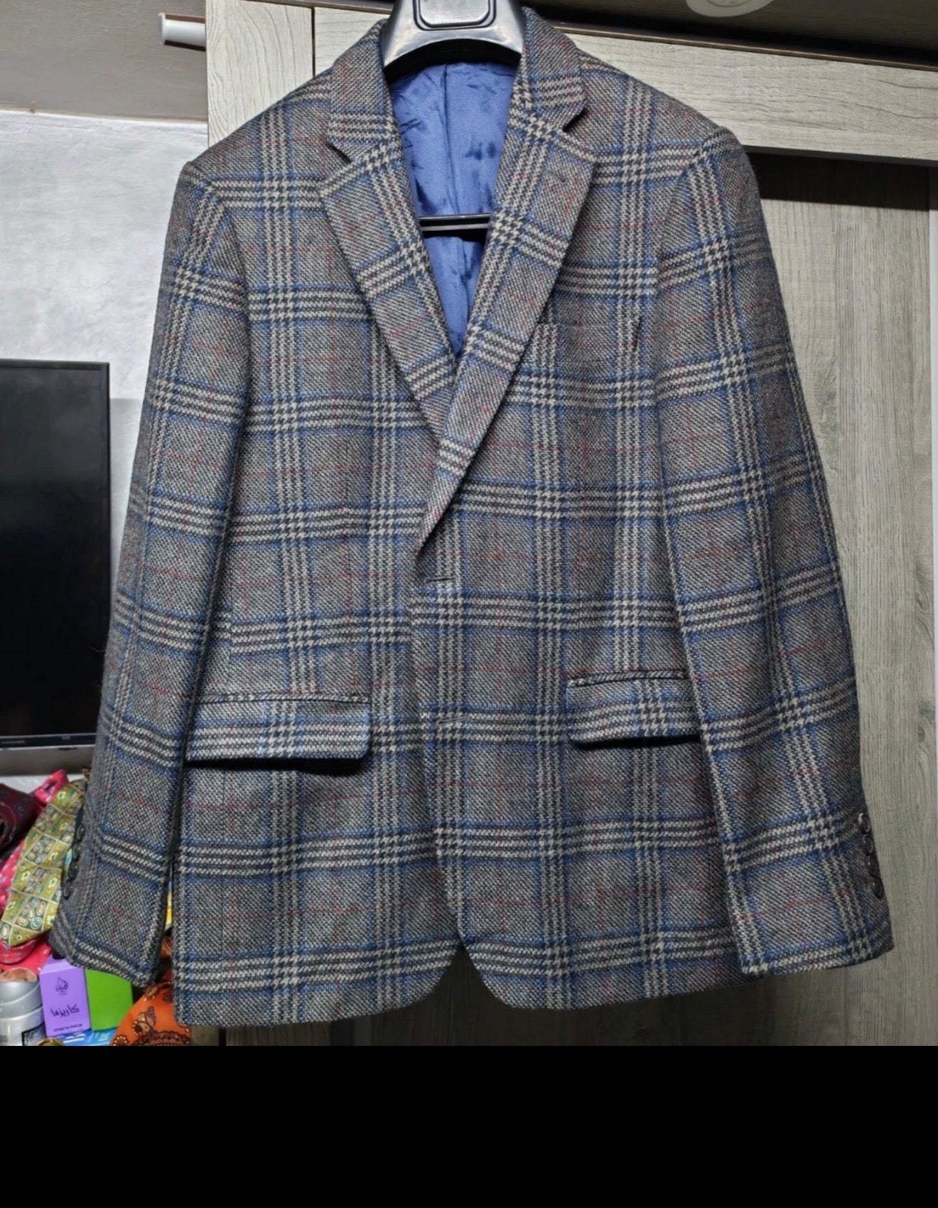 Classic glen check pure wool handwoven German tweed hunting jacket blazer 38R