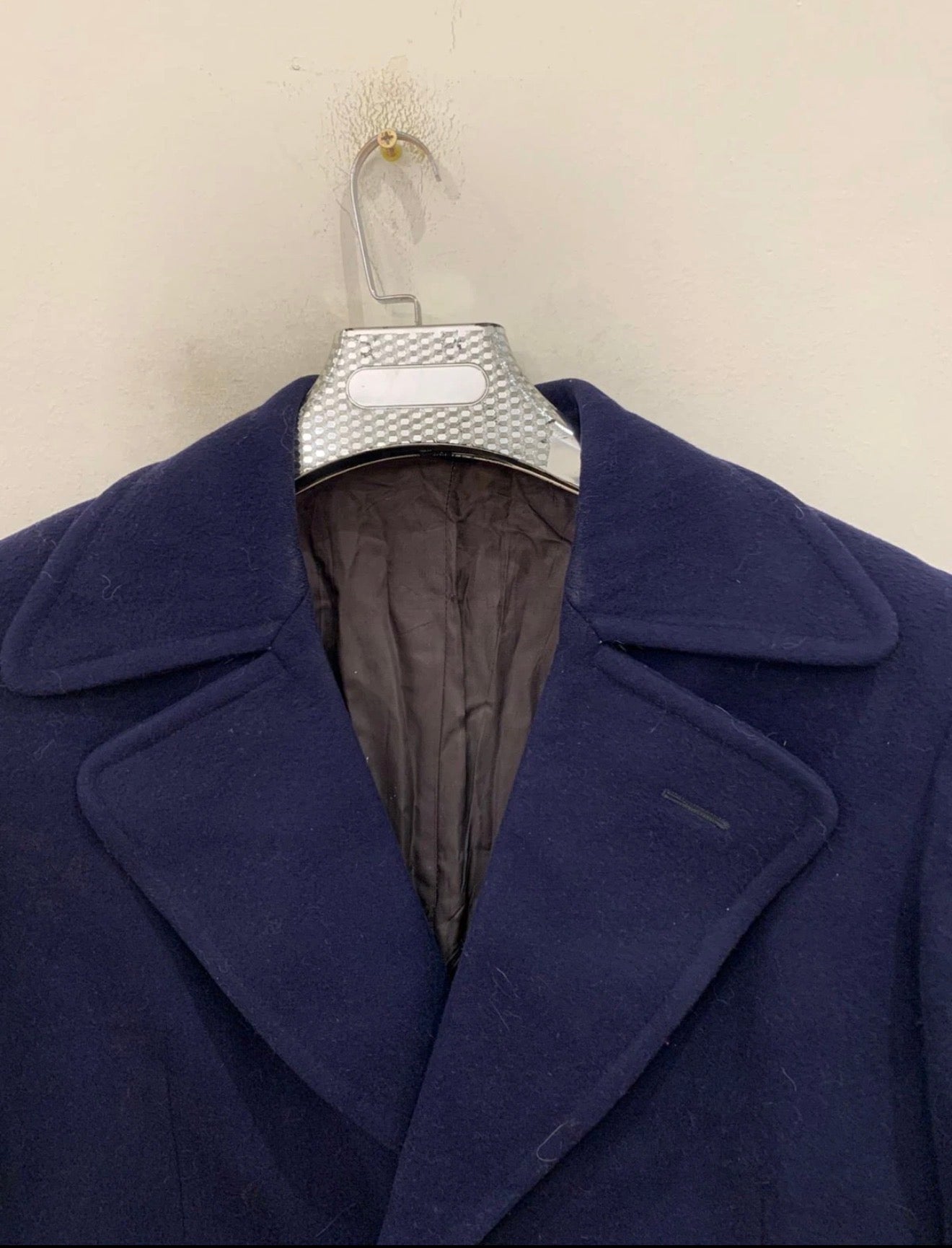 1970s Vintage pure woollen wool Navy double breasted Belted over coat 40R