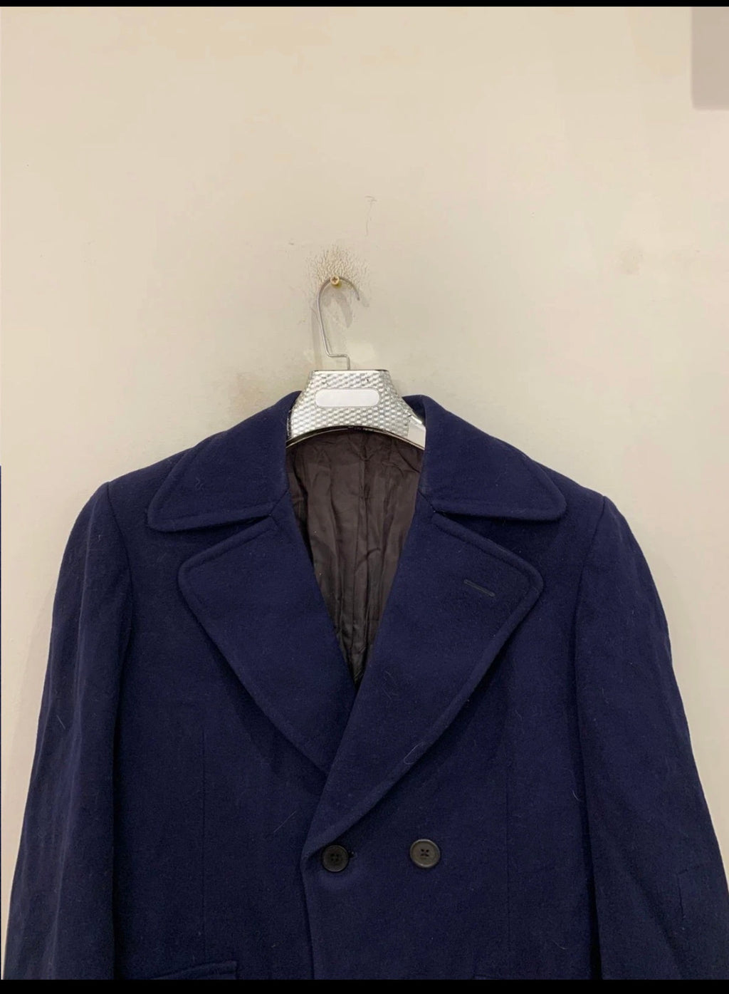 1970s Vintage pure woollen wool Navy double breasted Belted over coat 40R