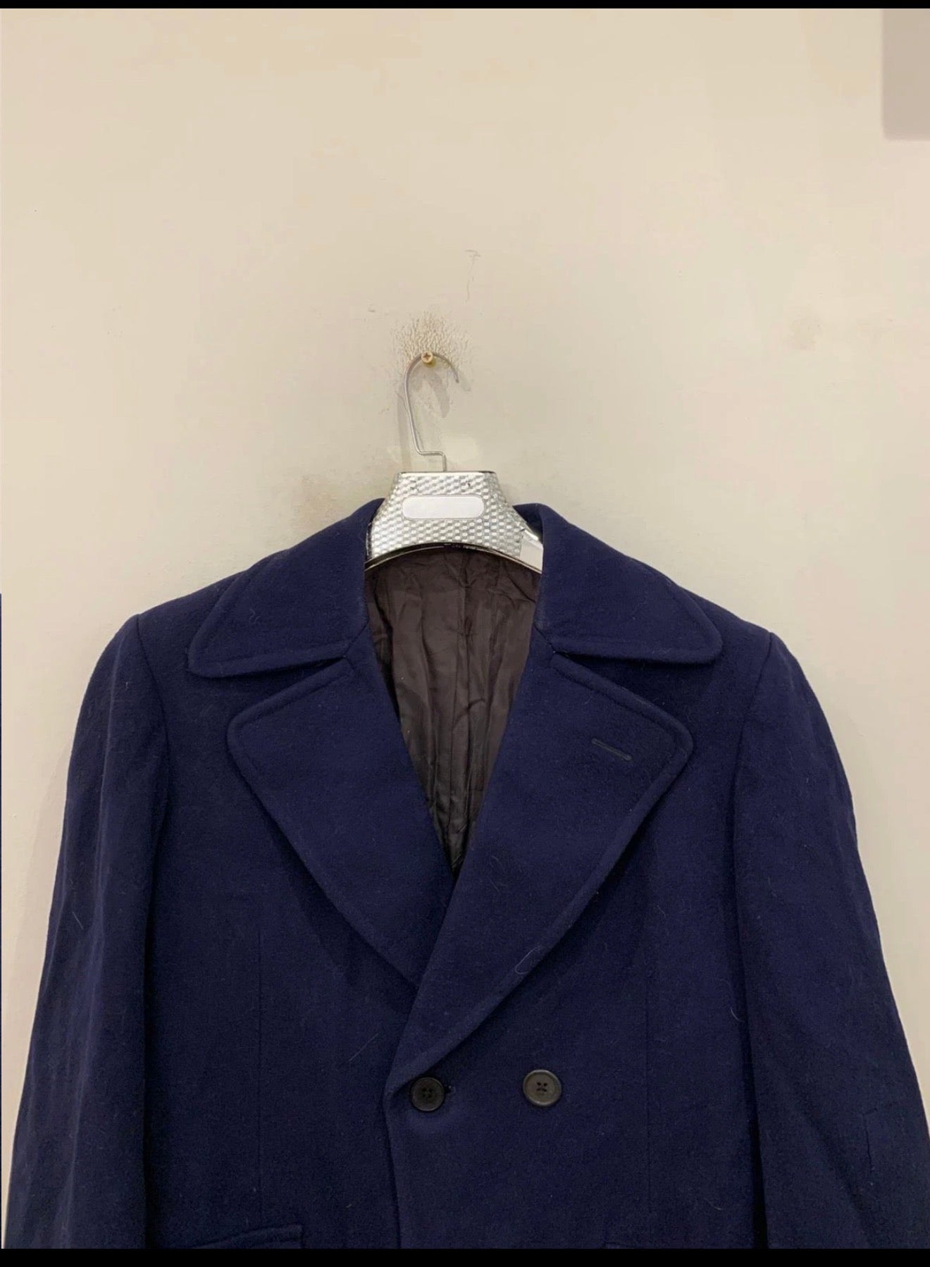 1970s Vintage pure woollen wool Navy double breasted Belted over coat 40R