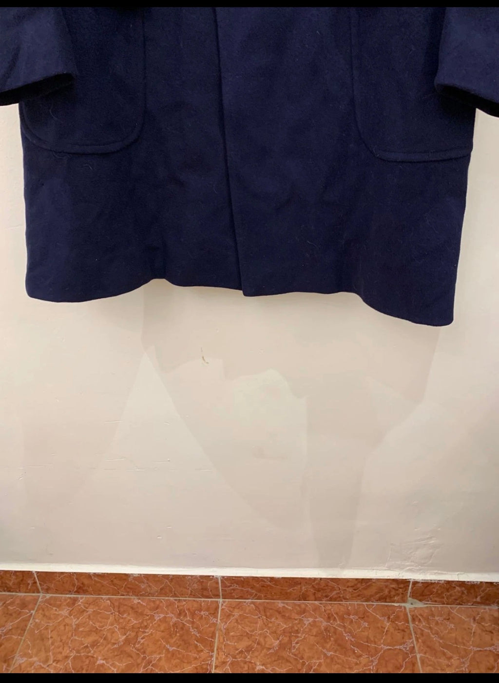 1970s Vintage pure woollen wool Navy double breasted Belted over coat 40R