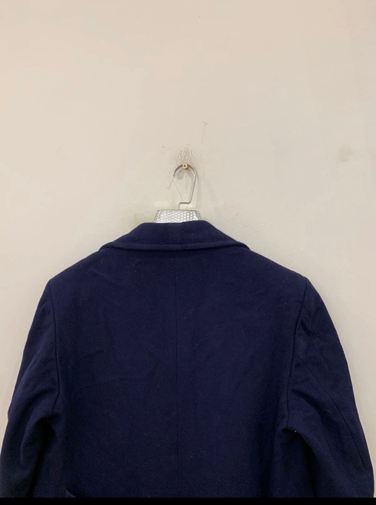 1970s Vintage pure woollen wool Navy double breasted Belted over coat 40R