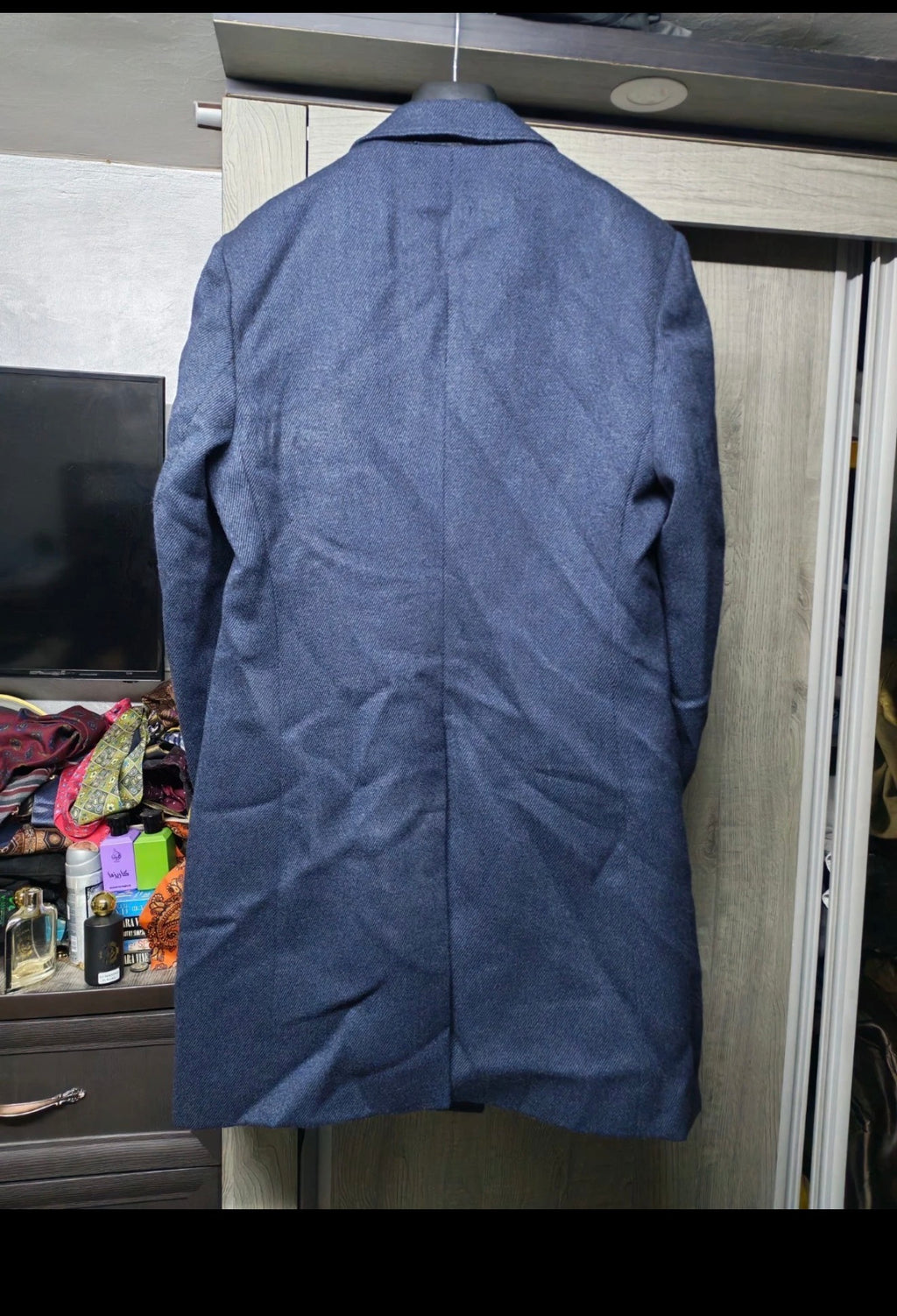 1970s vintage pure wool handwoven tweed classic top blue over coat 40R