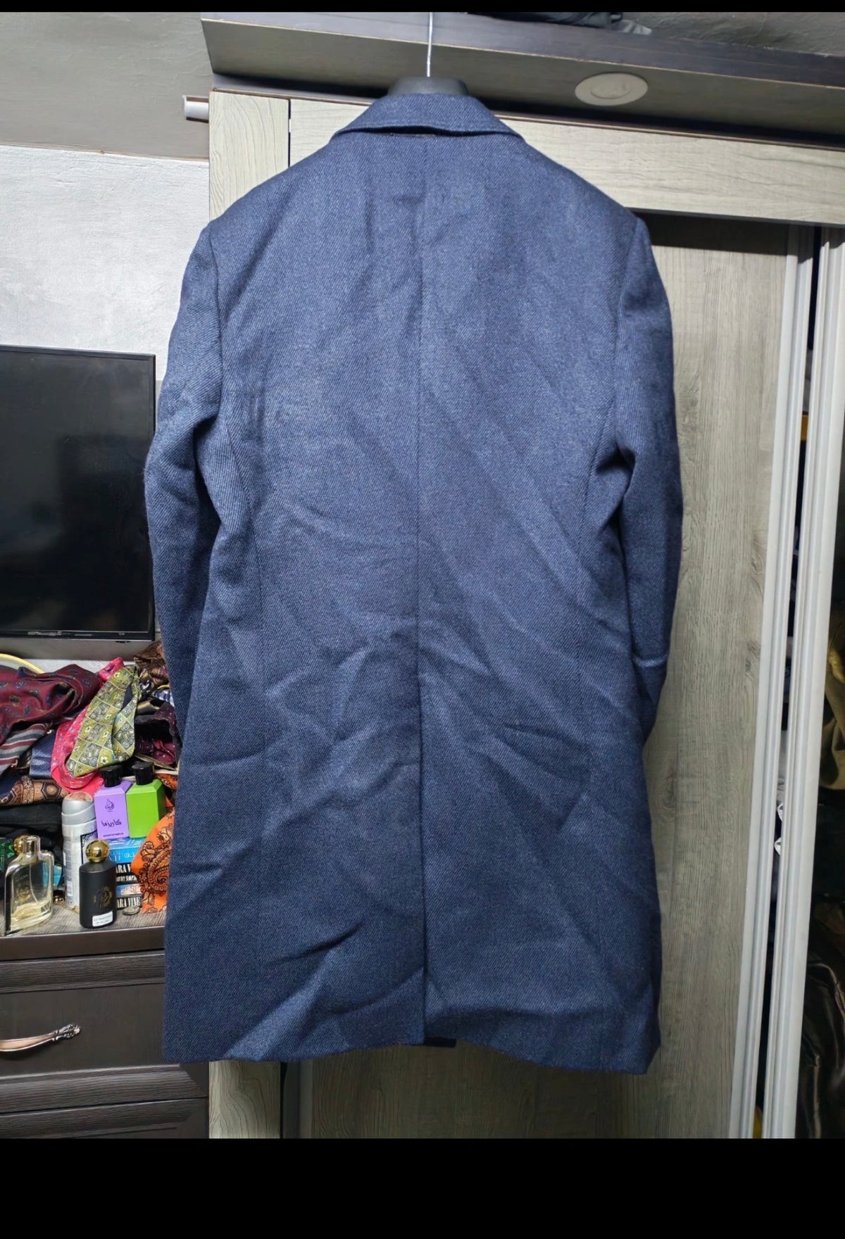 1970s vintage pure wool handwoven tweed classic top blue over coat 40R