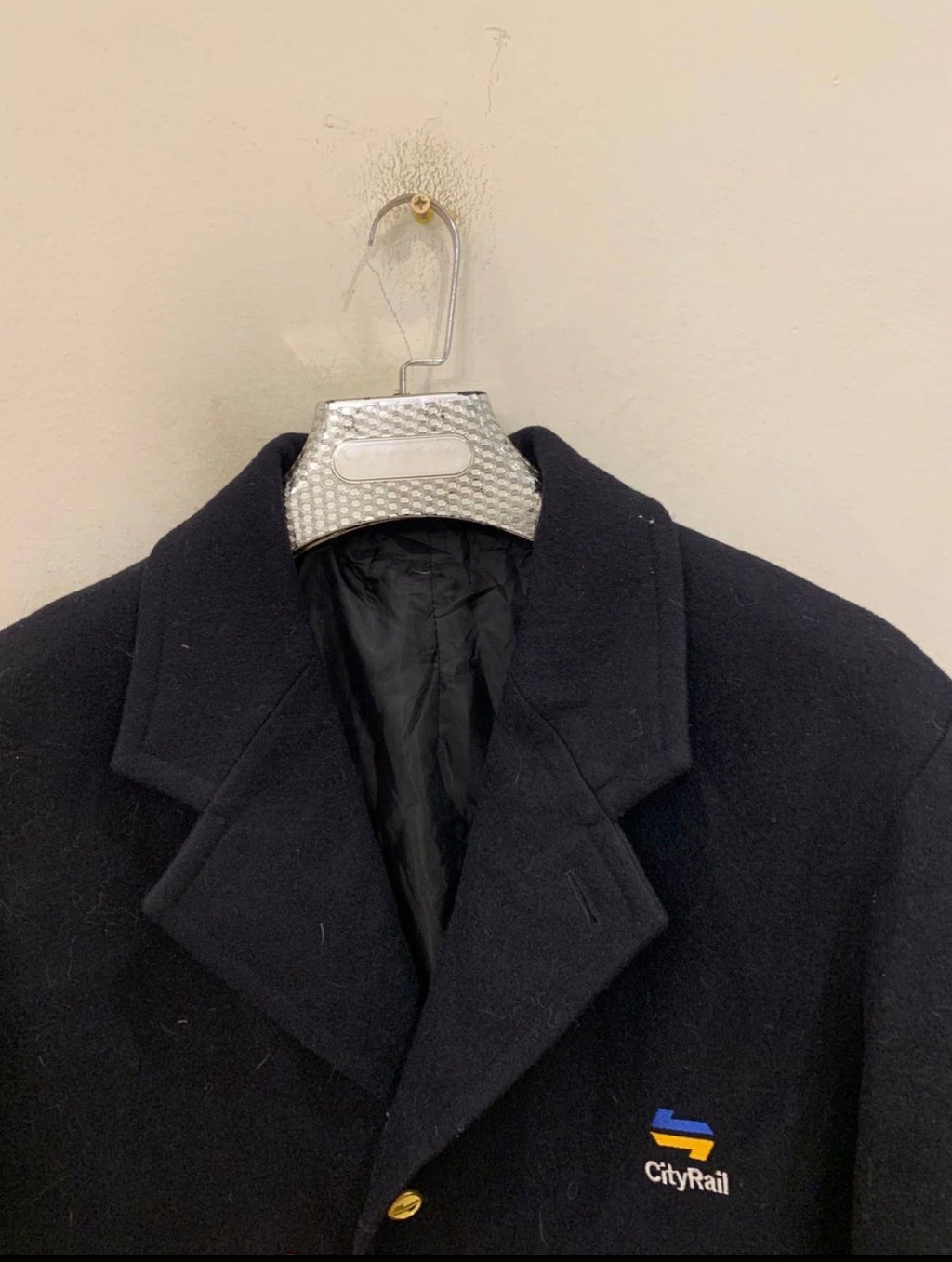 Vintage pure woollen wool classic gold button navy over coat 44R