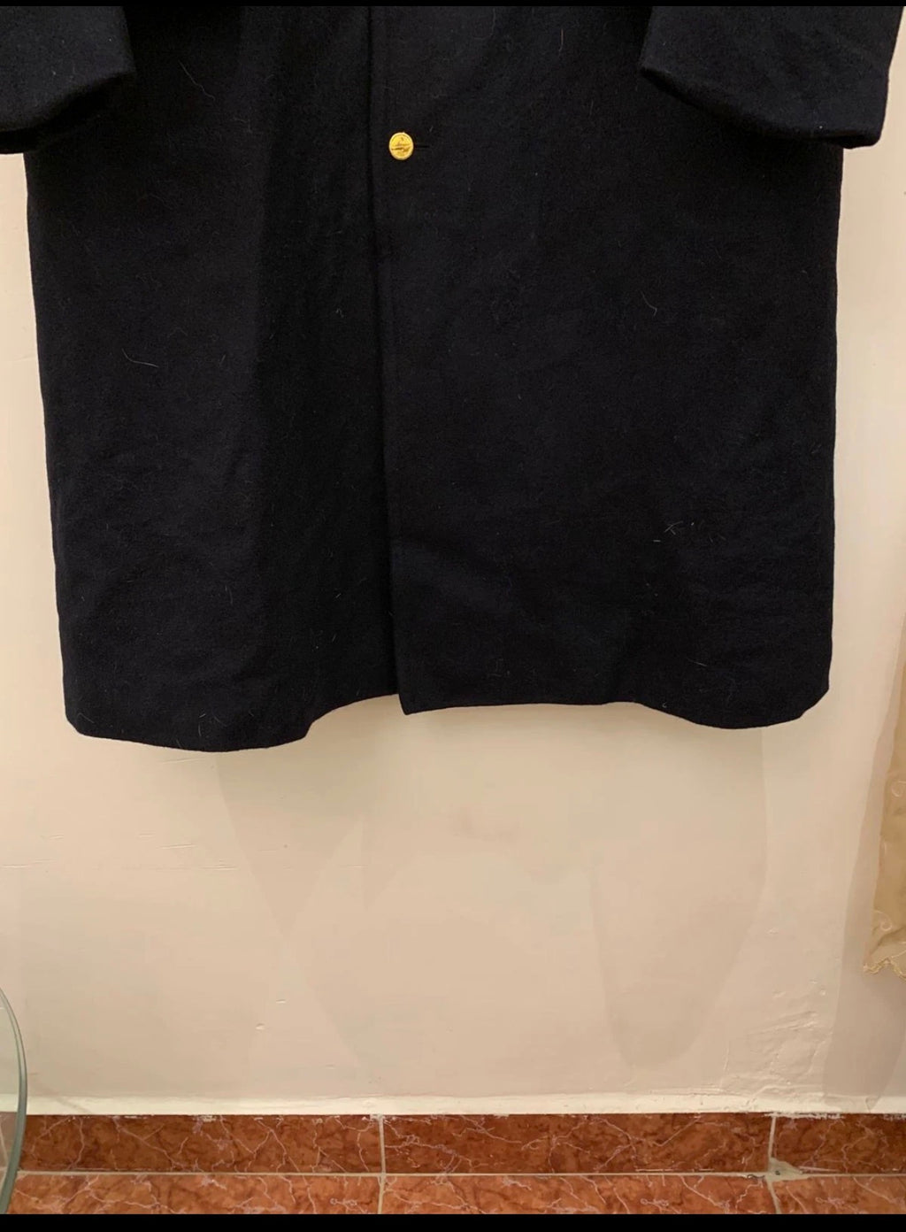 Vintage pure woollen wool classic gold button navy over coat 44R