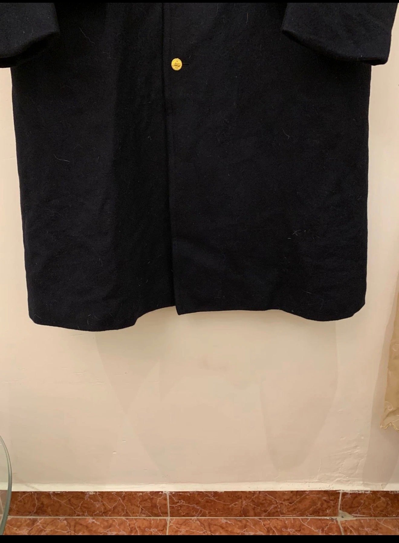 Vintage pure woollen wool classic gold button navy over coat 44R
