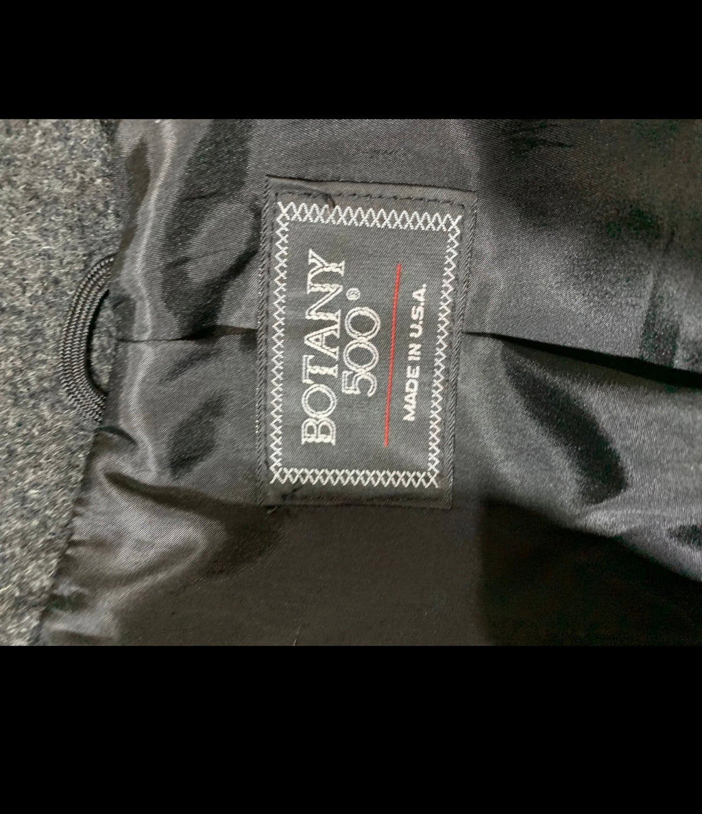 Vintage Botany 500 pure wool belted charcoal double breasted over coat 48R XL