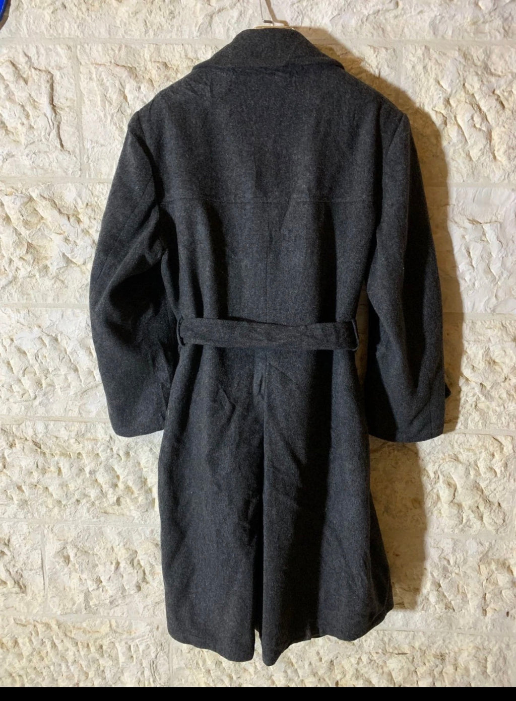 Vintage Botany 500 pure wool belted charcoal double breasted over coat 48R XL