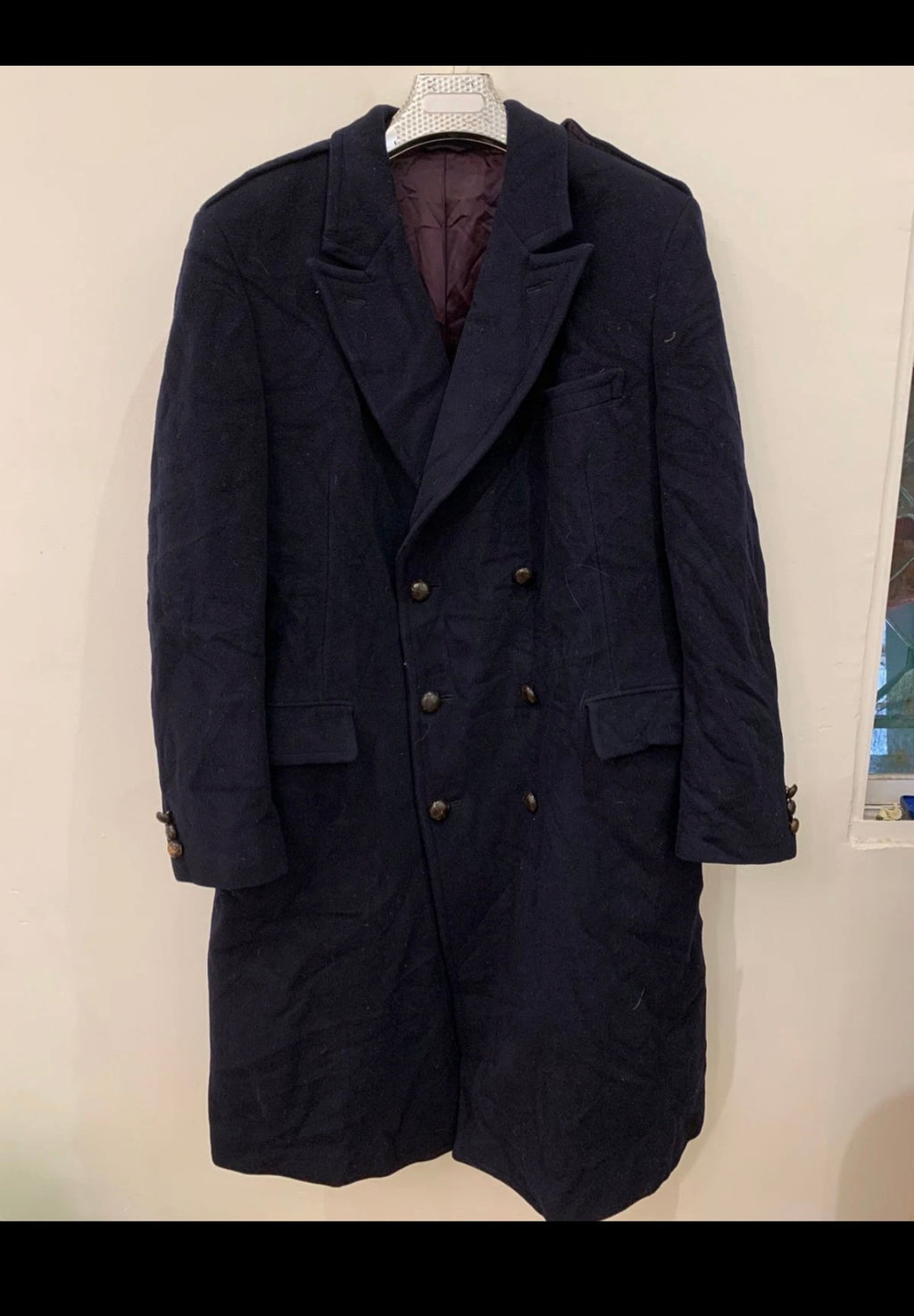 1970s Vintage classic pure Wool double breasted Navy over coat 46L 46R XL