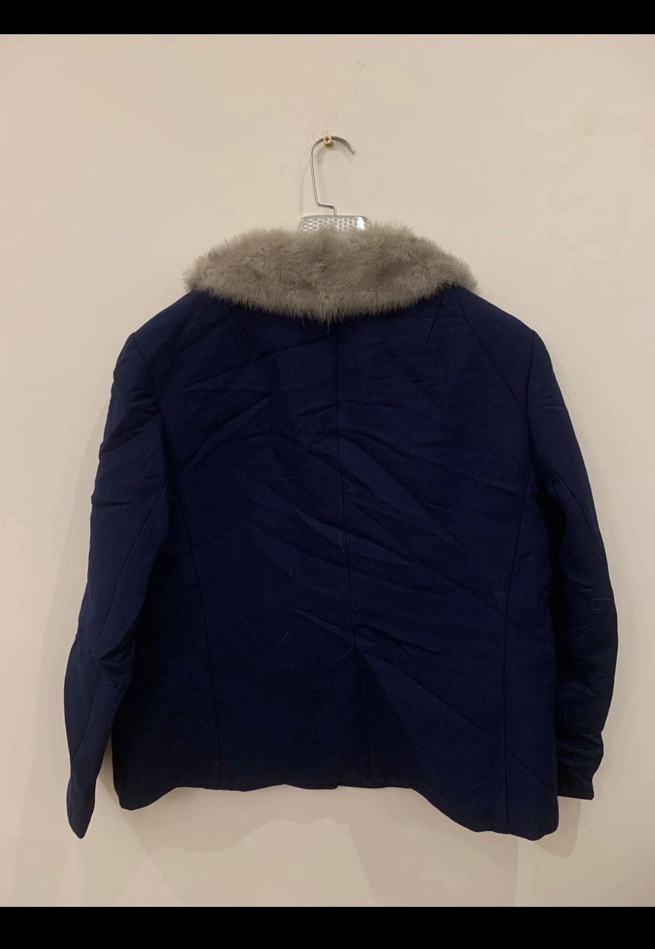 1970s Vintage Pure wool mink Fur Collar Classic blue jacket sweater 42 M 12