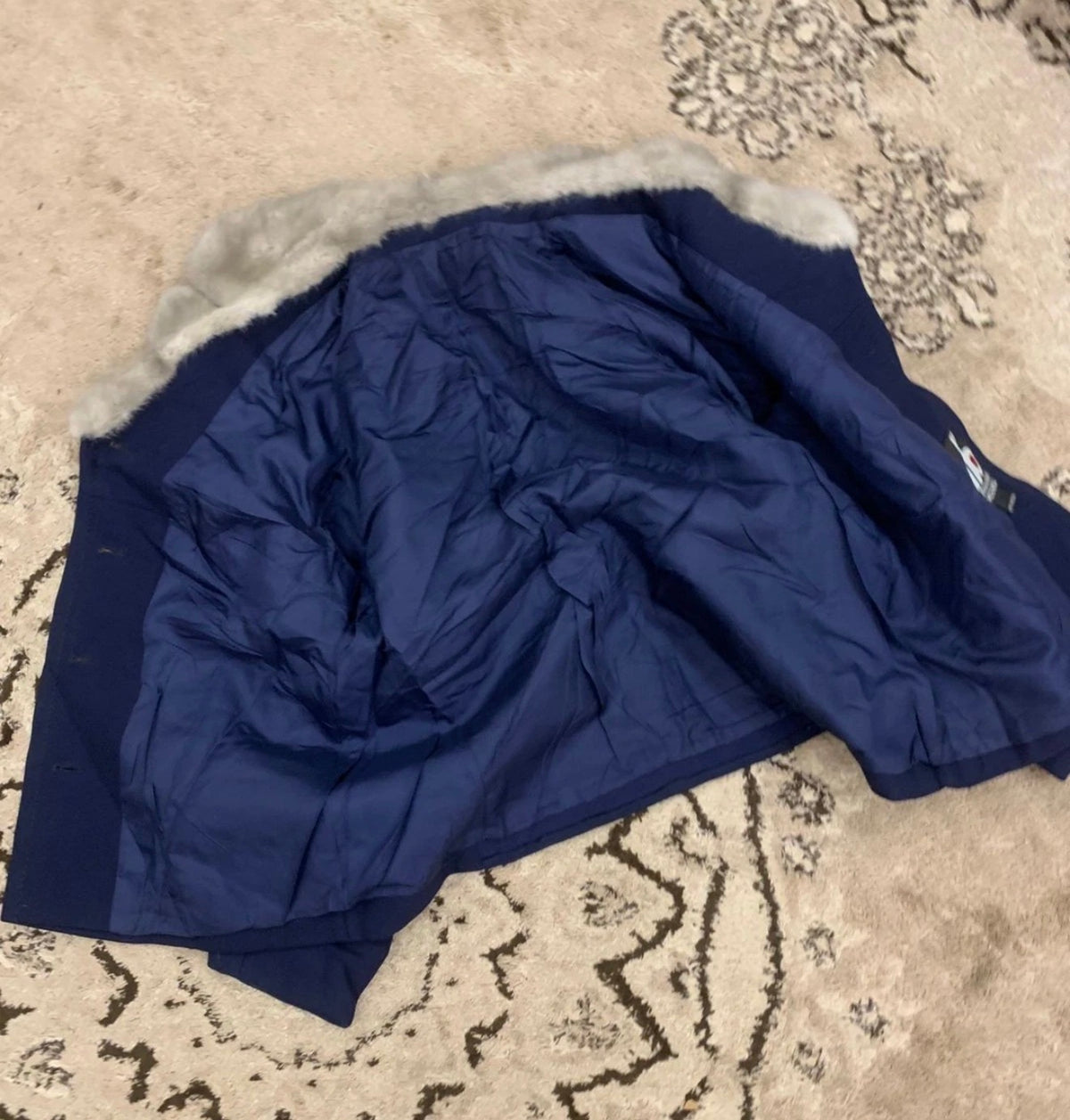 1970s Vintage Pure wool mink Fur Collar Classic blue jacket sweater 42 M 12