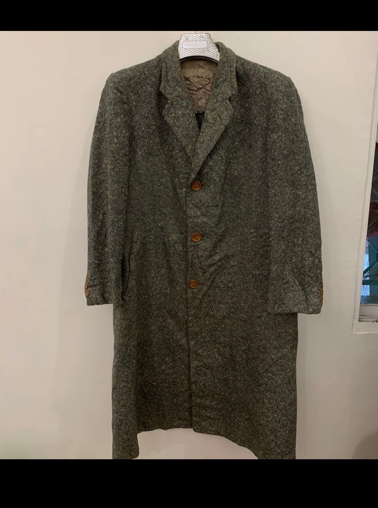 1960s vintage pure wool tweed greenish classic camouflage over coat 42R