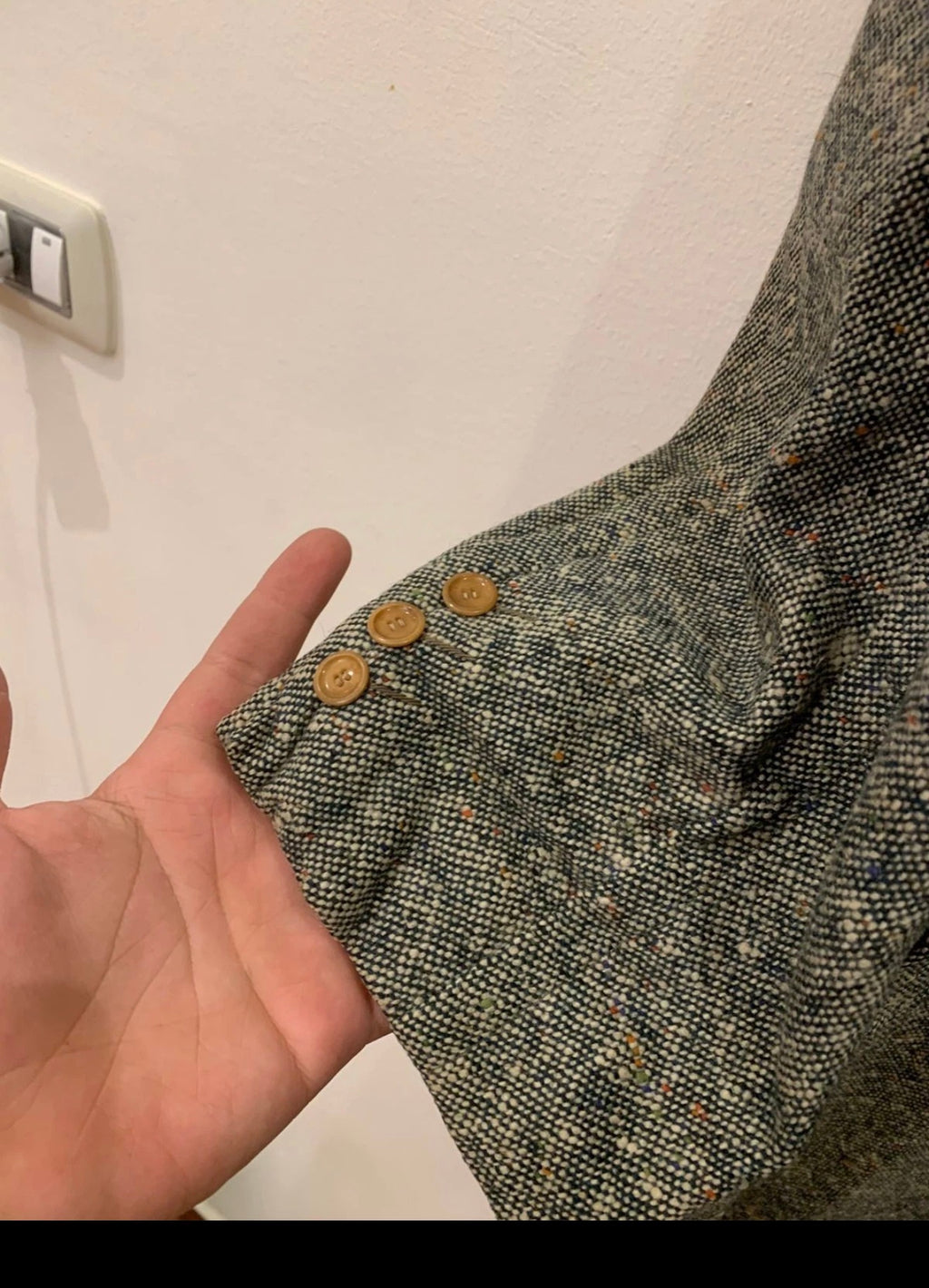 1960s vintage pure wool tweed greenish classic camouflage over coat 42R