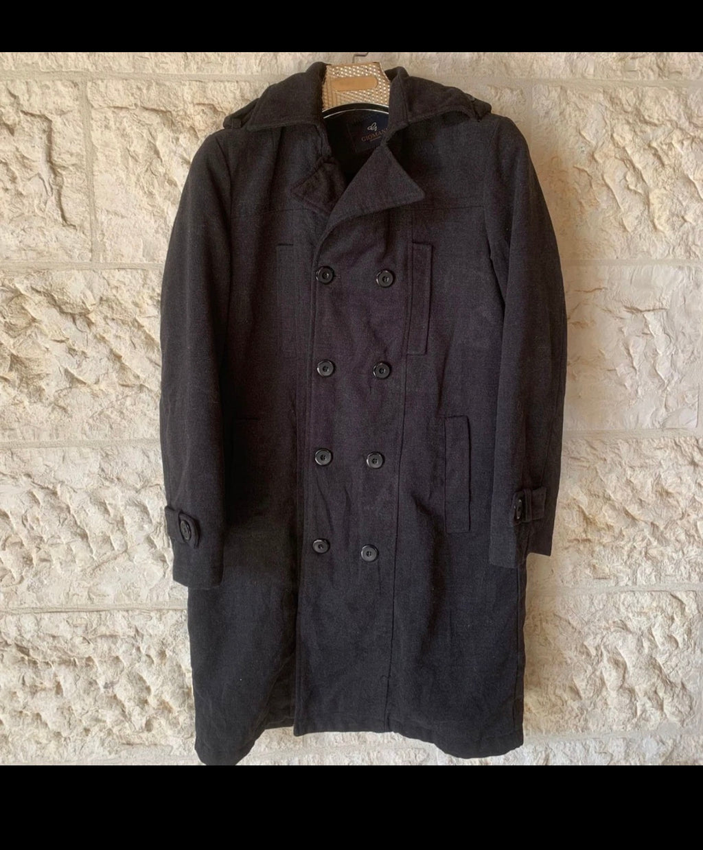 Classic style Giomani wool blend double breasted Charcoal over coat 38R 38S