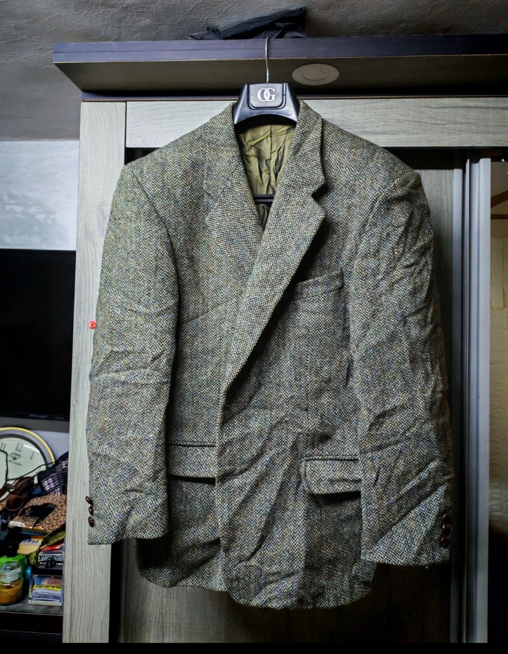 Vintage Harris Tweed pure wool handwoven classic green hunting jacket blazer 42R