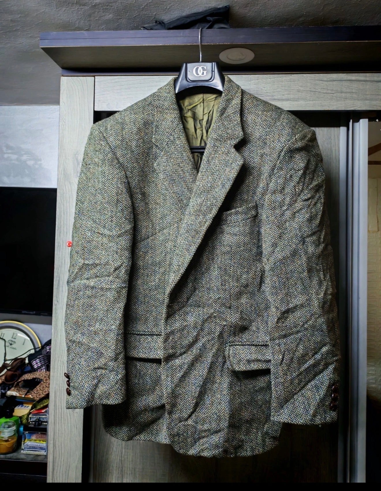 Vintage Harris Tweed pure wool handwoven classic green hunting jacket blazer 42R