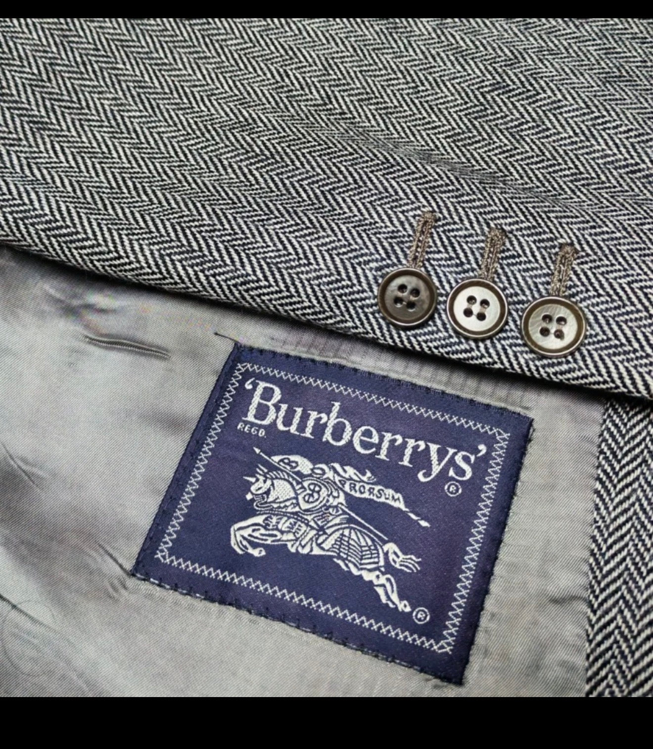 Vintage Burberrys pure worsted wool herringbone gray classic jacket blazer 44R