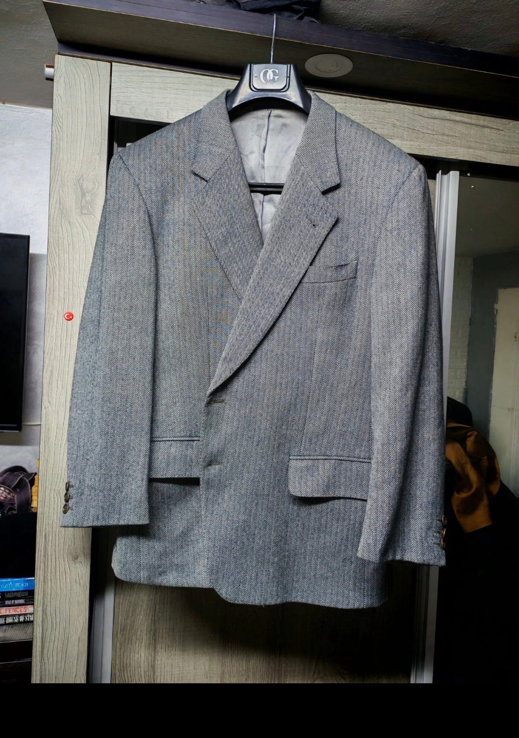 Vintage Burberrys pure worsted wool herringbone gray classic jacket blazer 44R