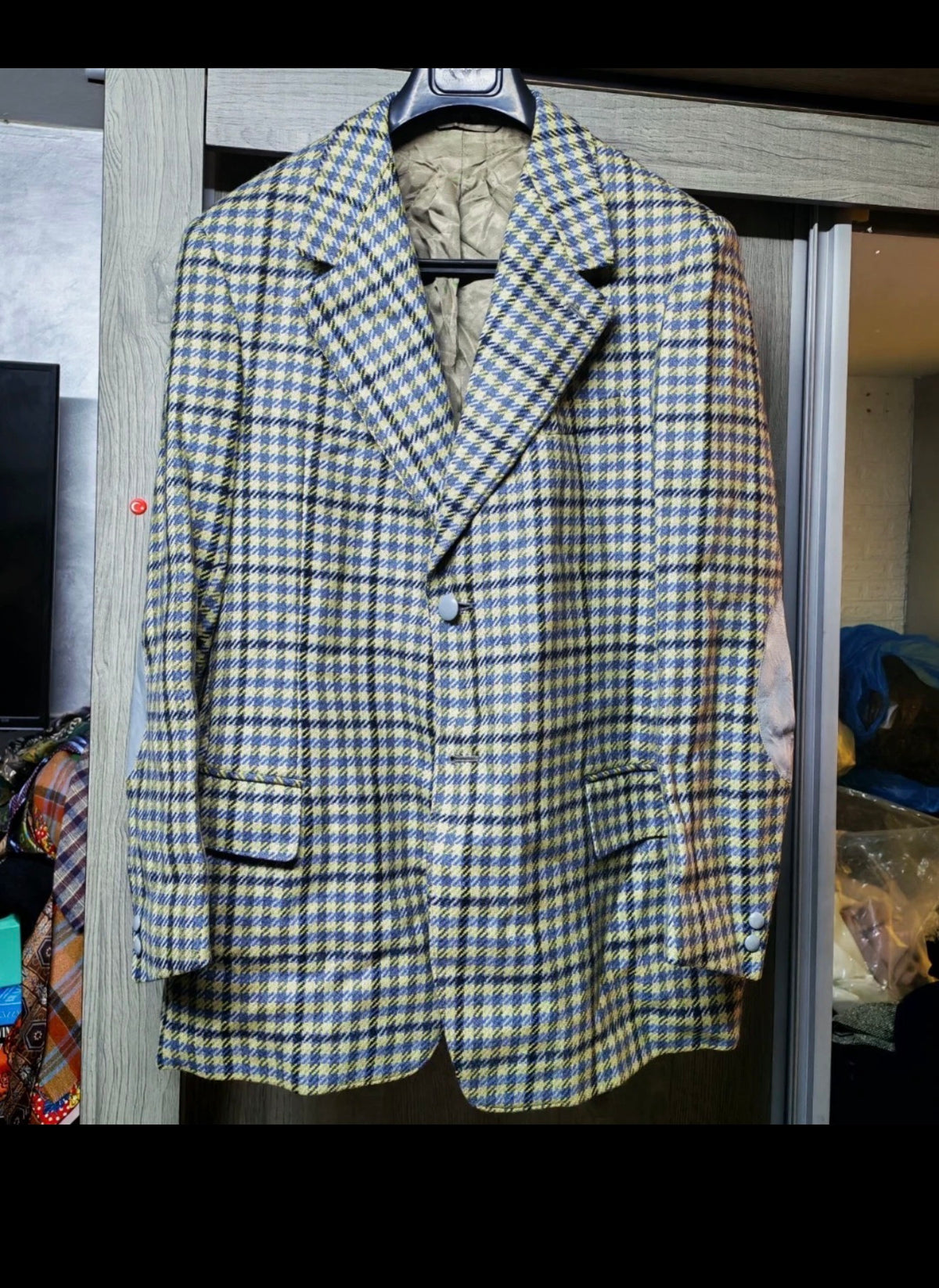 1970s Vintage pure wool houndstooth classic Rockabilly disco jacket blazer 44R