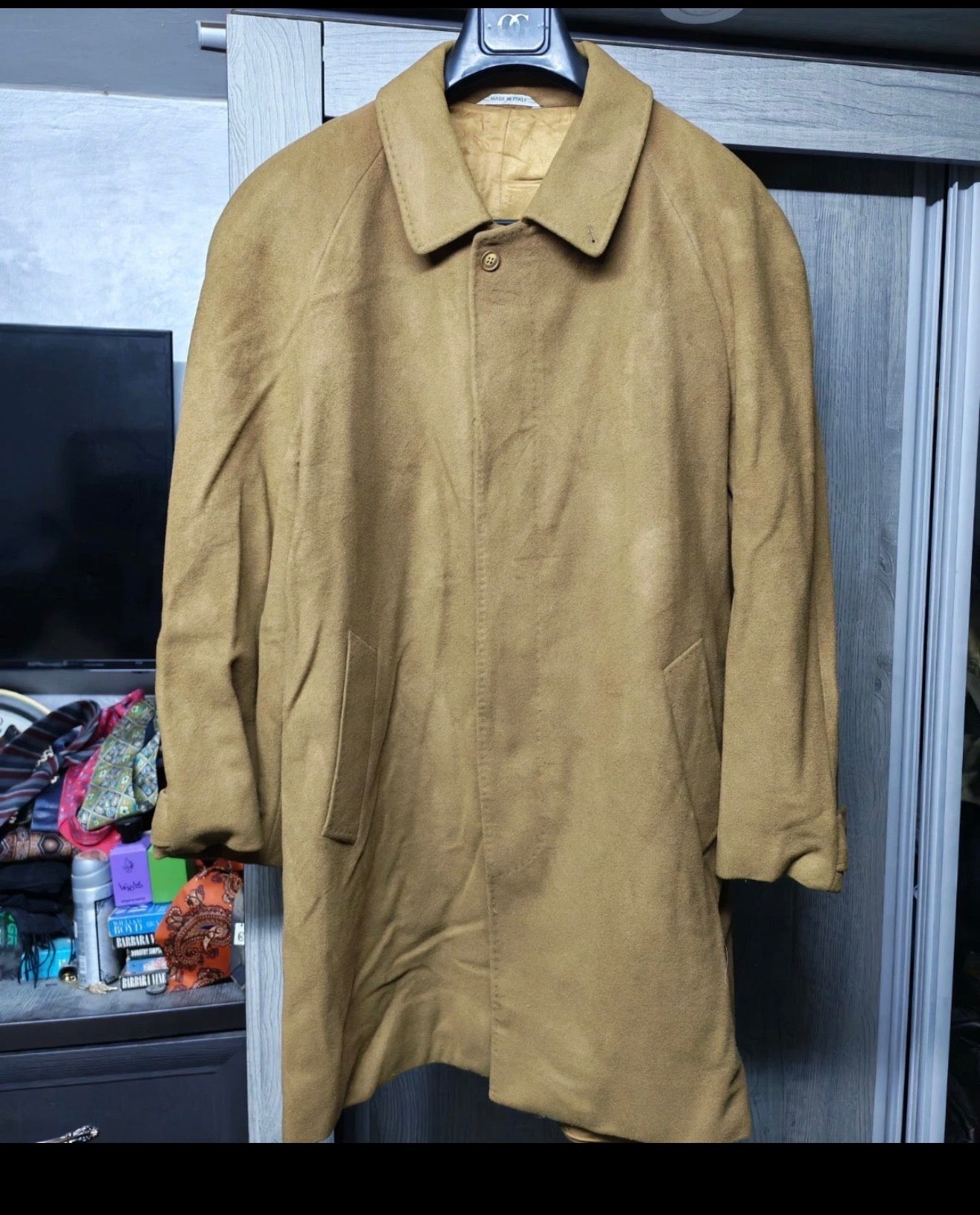 Vintage Wool Cashmere classic brown raglan Italian over coat 46R XL