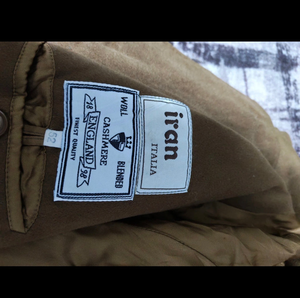 Vintage Wool Cashmere classic brown raglan Italian over coat 46R XL
