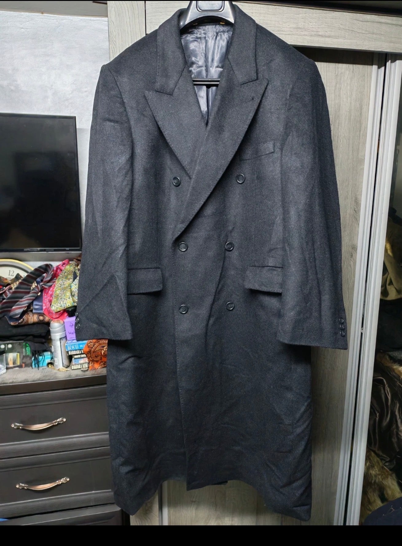 Vintage Westbury pure wool double breasted gangster Charcoal over coat 46L XL