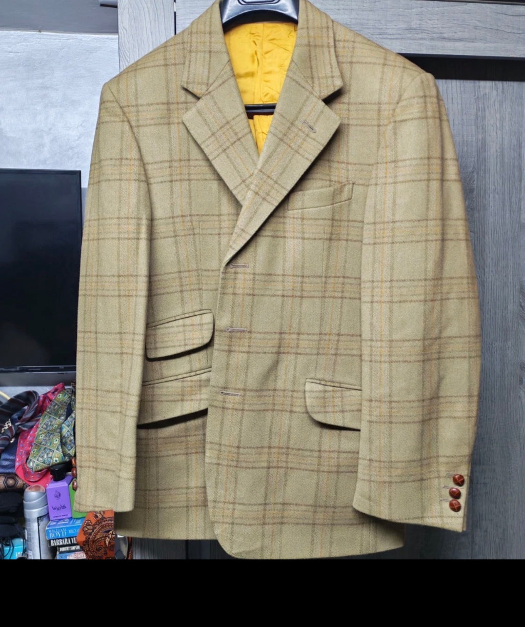 Vintage pure wool Windowpane brown classic hunting jacket blazer 44R L