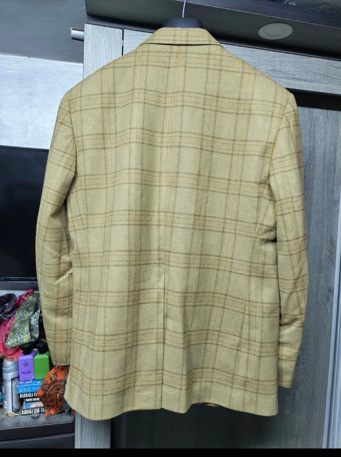 Vintage pure wool Windowpane brown classic hunting jacket blazer 44R L
