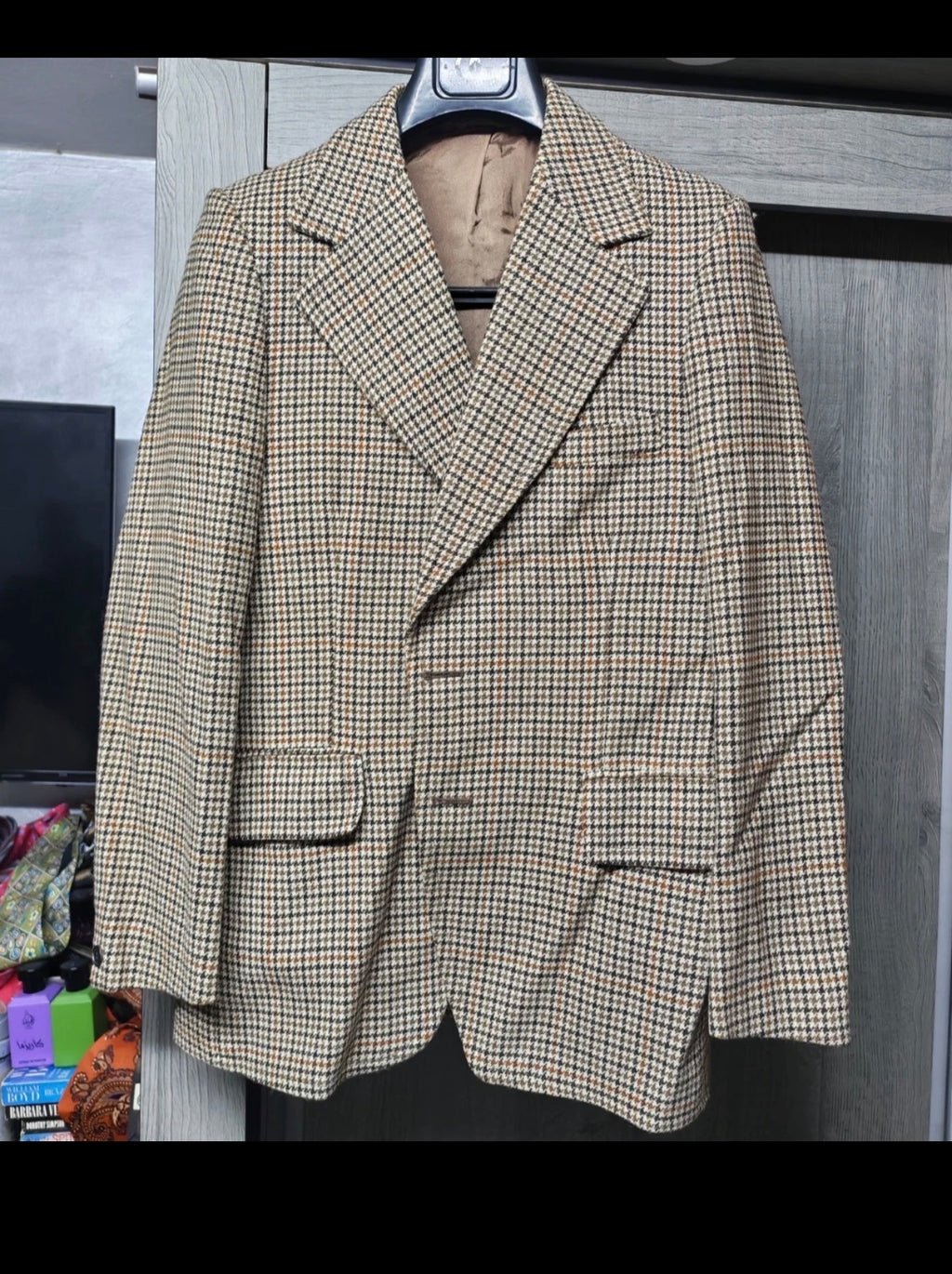 1970s Vintage houndstooth pure wool handwoven tweed hunting jacket blazer 36R