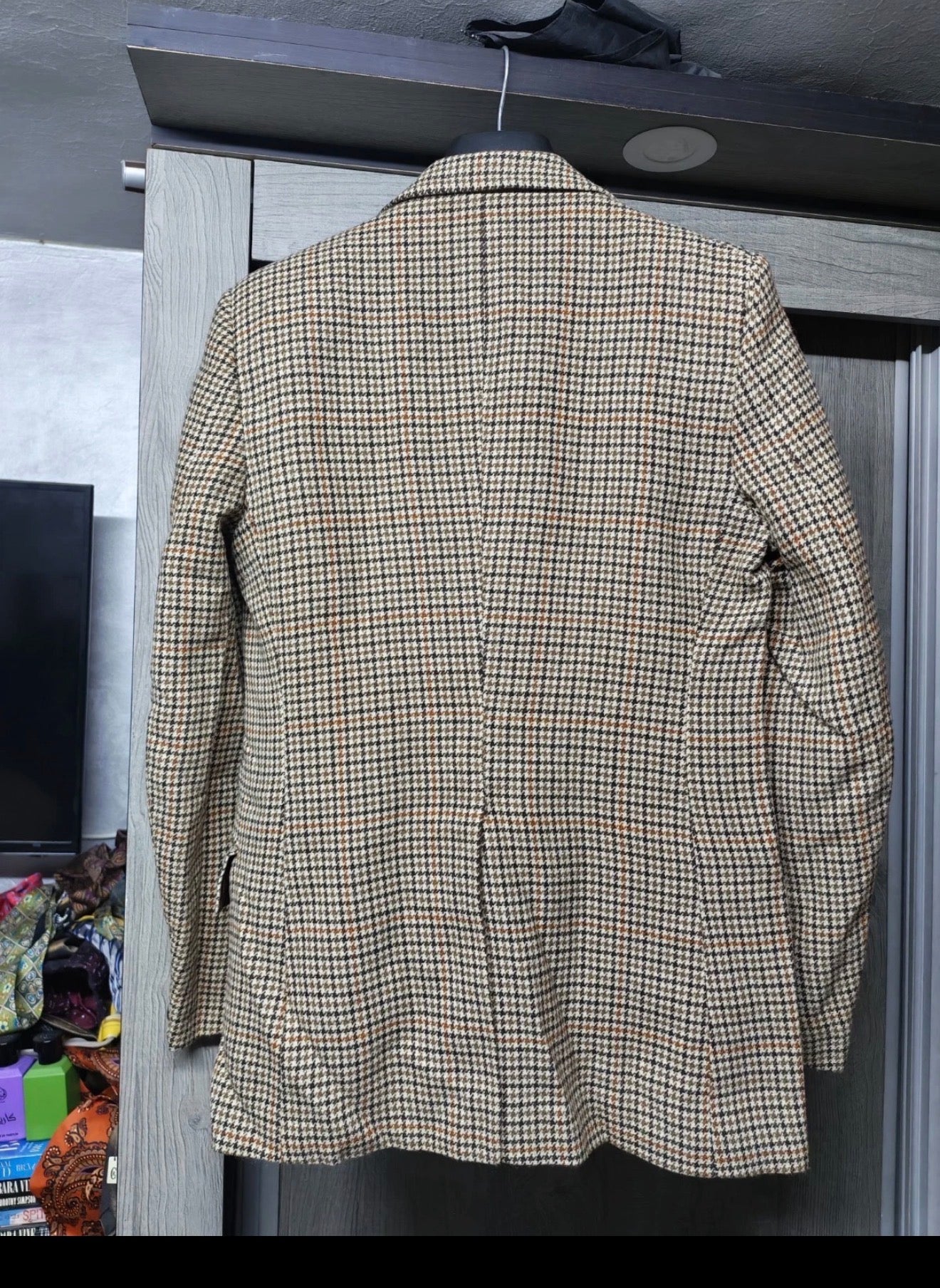 1970s Vintage houndstooth pure wool handwoven tweed hunting jacket blazer 36R
