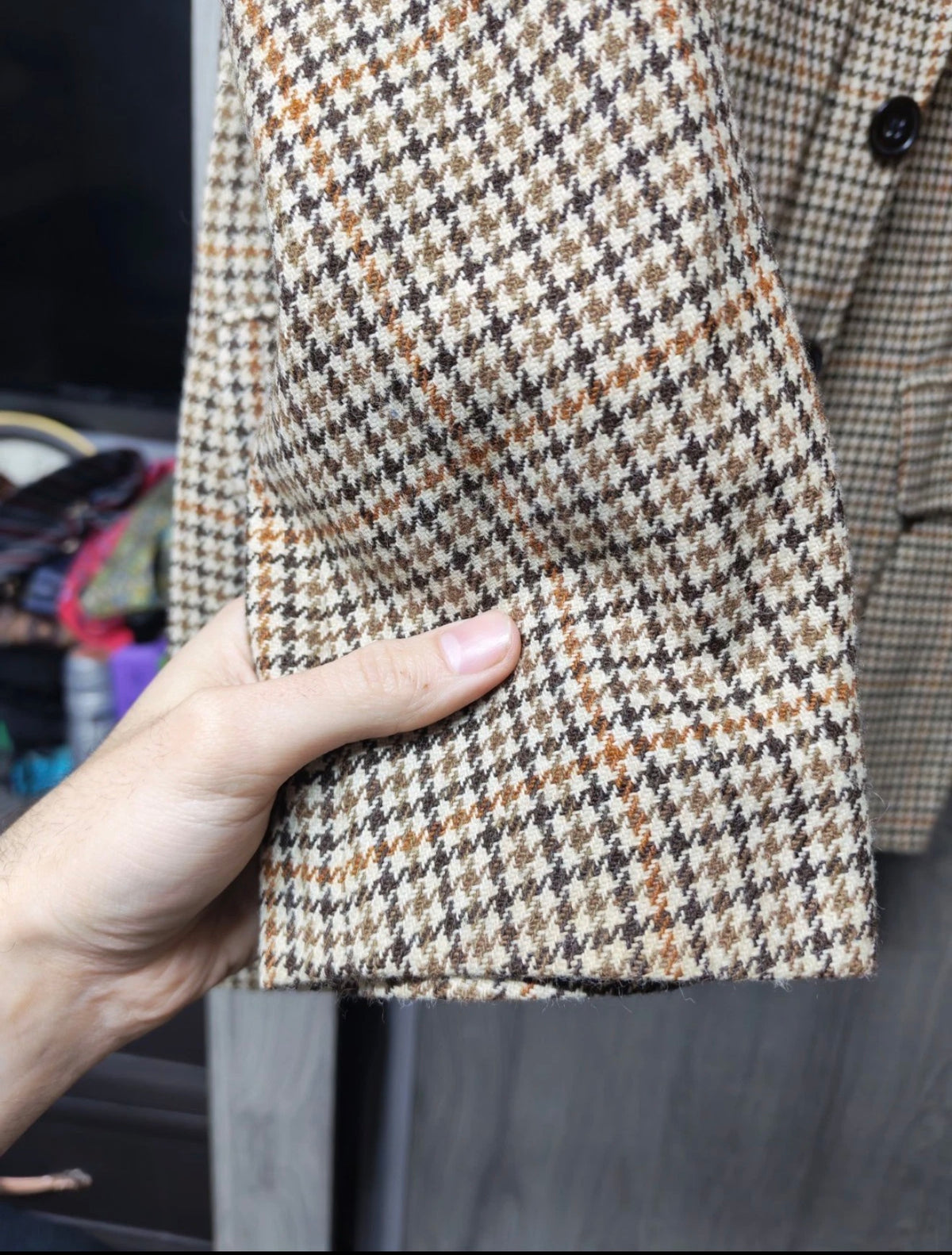 1970s Vintage houndstooth pure wool handwoven tweed hunting jacket blazer 36R