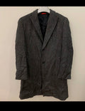 Classic style Basso wool blend peak lapel herringbone charcoal over coat 42R