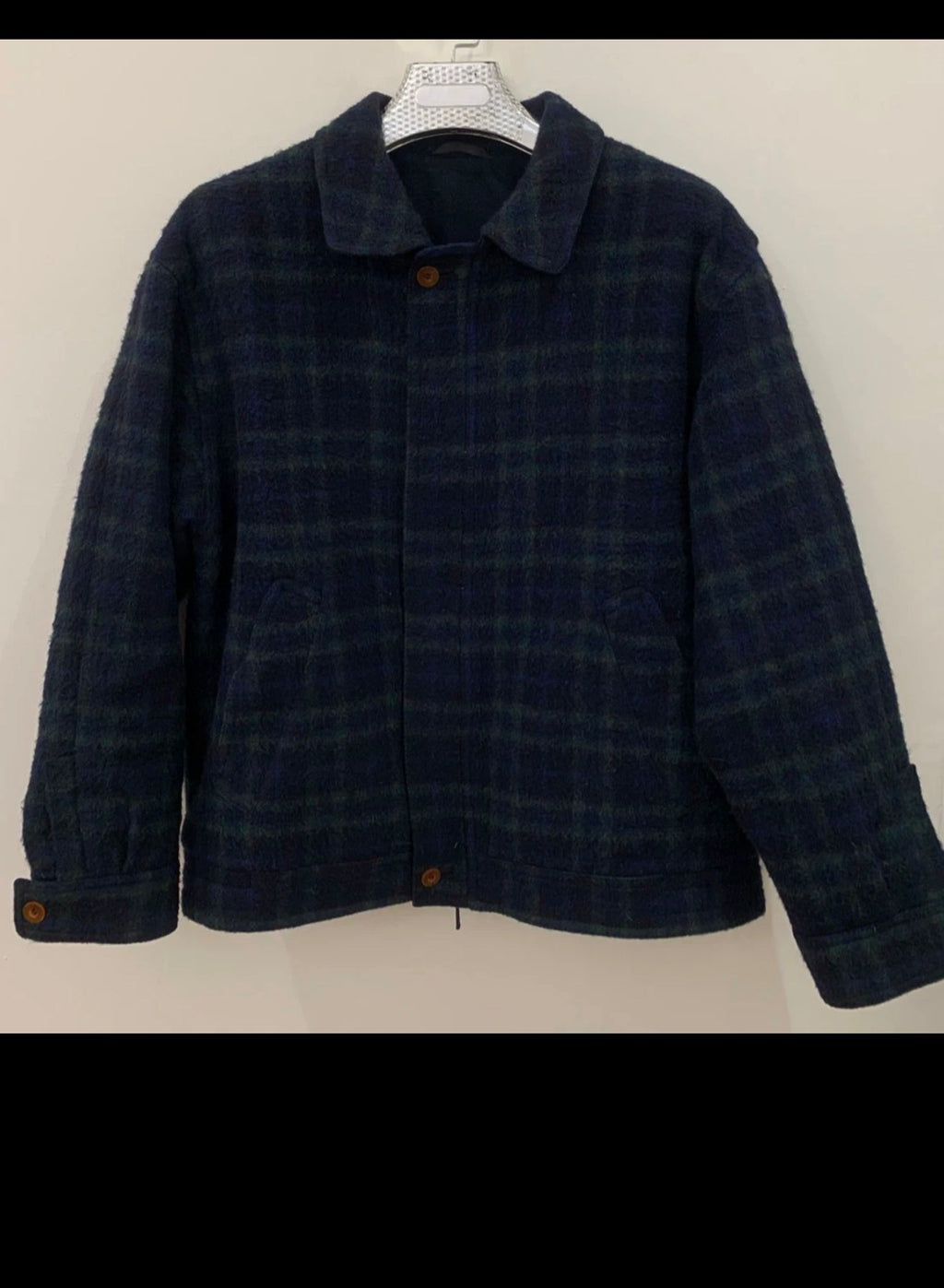 Vintage pure woollen wool classic Windowpane plaid jacket sweater 46R 46S XL