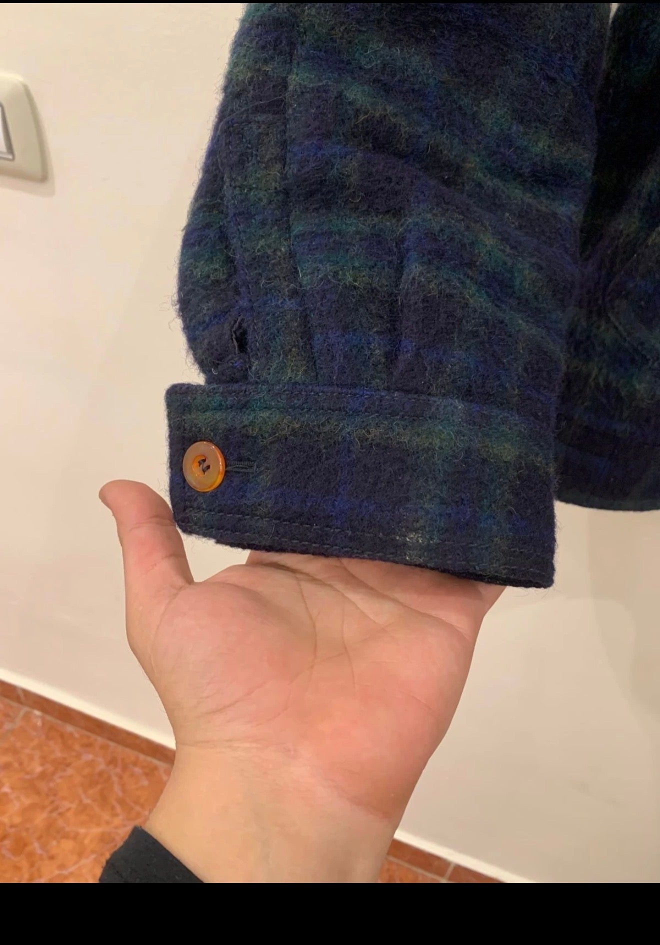 Vintage pure woollen wool classic Windowpane plaid jacket sweater 46R 46S XL