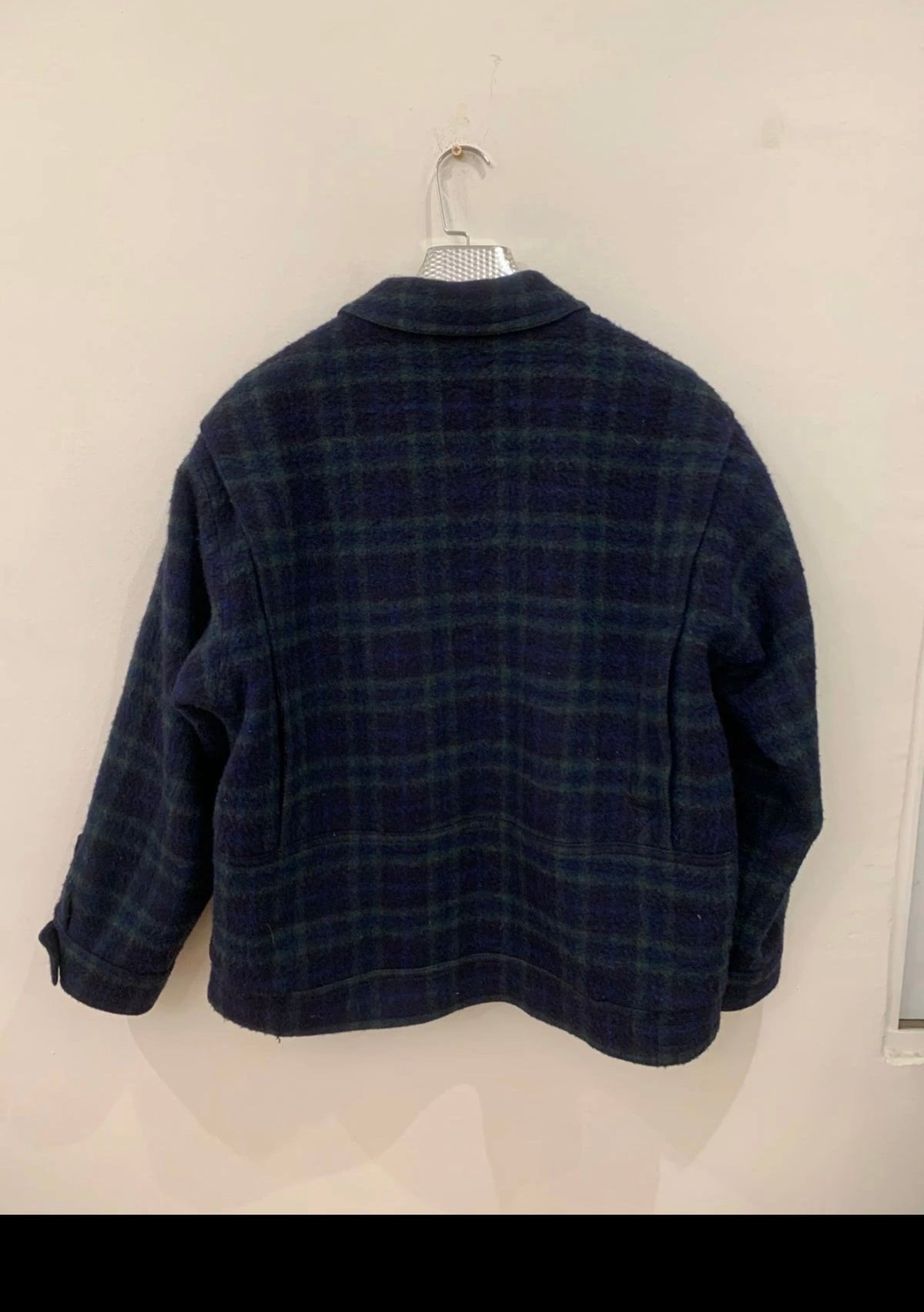Vintage pure woollen wool classic Windowpane plaid jacket sweater 46R 46S XL