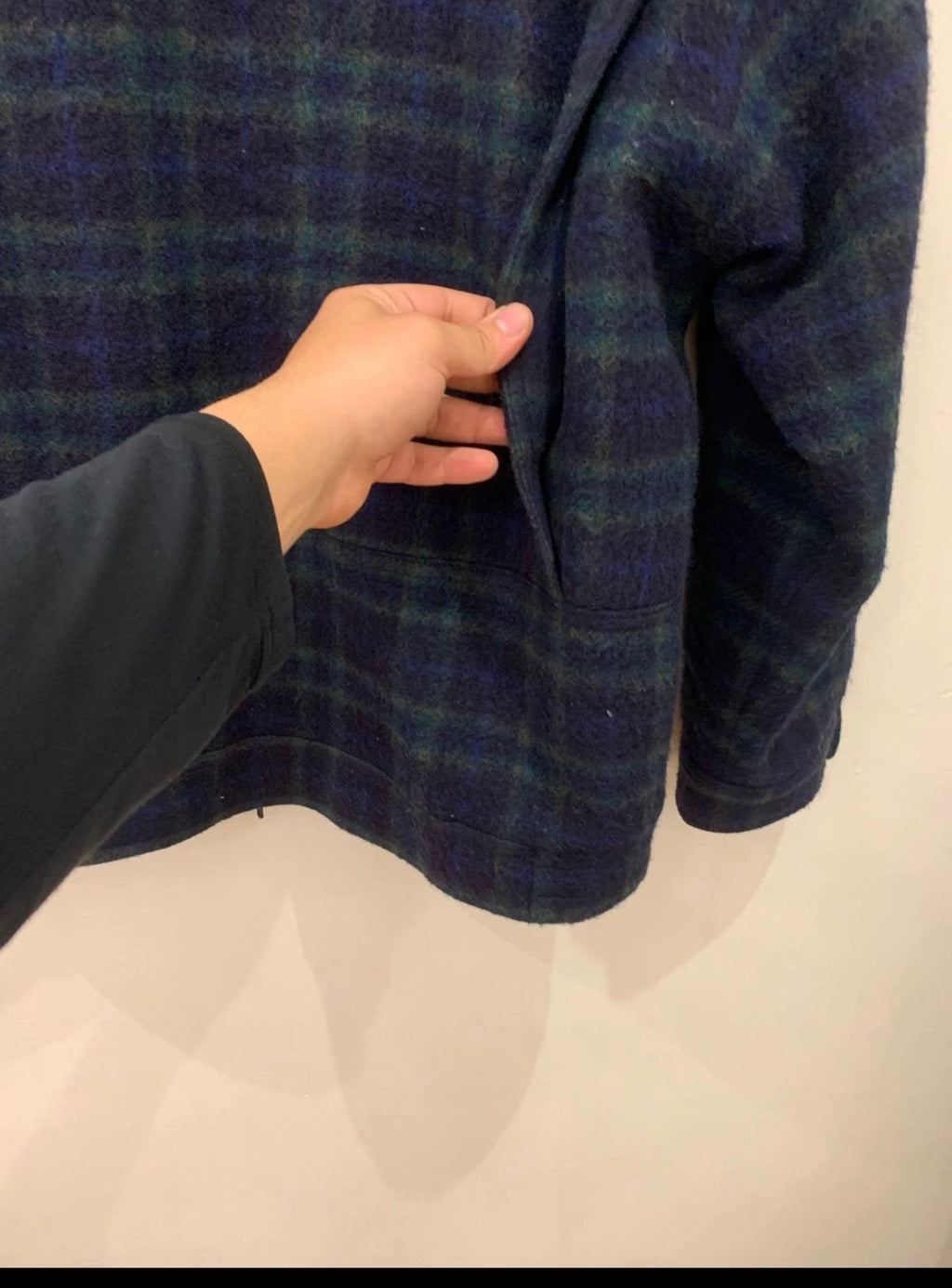 Vintage pure woollen wool classic Windowpane plaid jacket sweater 46R 46S XL