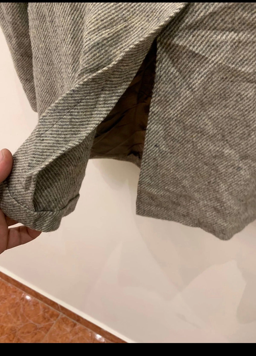 Vintage handtailored pure wool handwoven tweed grayish beige jacket blazer 42R