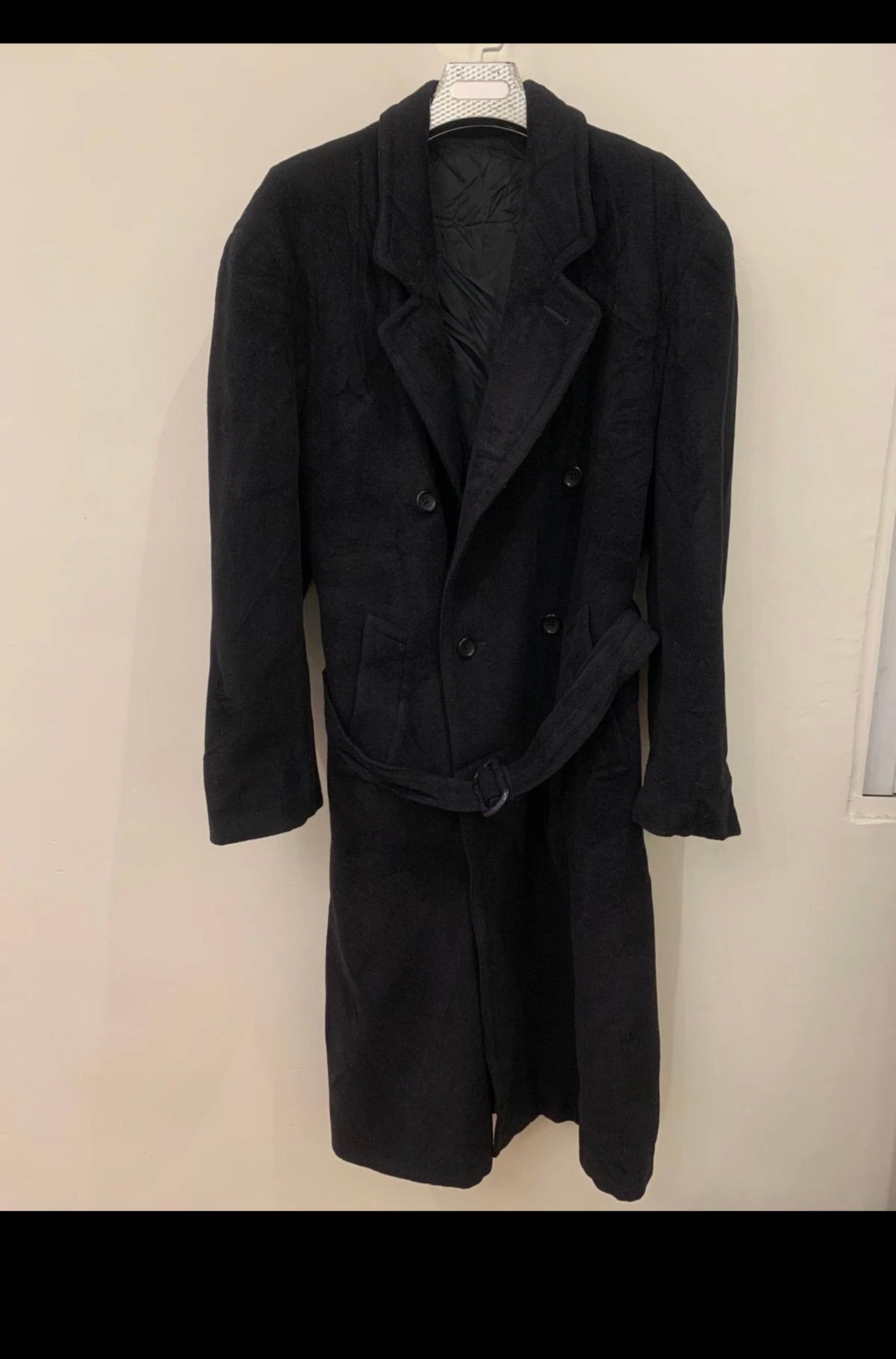 Vintage wool cashmere blend belted classic double breasted over coat 50L 50R 2XL