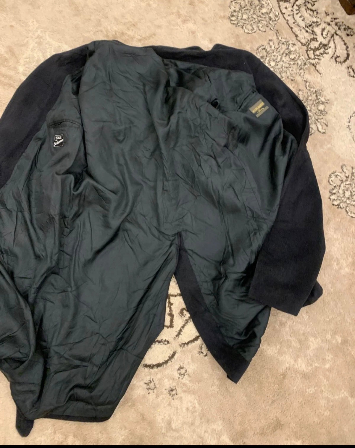 Vintage wool cashmere blend belted classic double breasted over coat 50L 50R 2XL