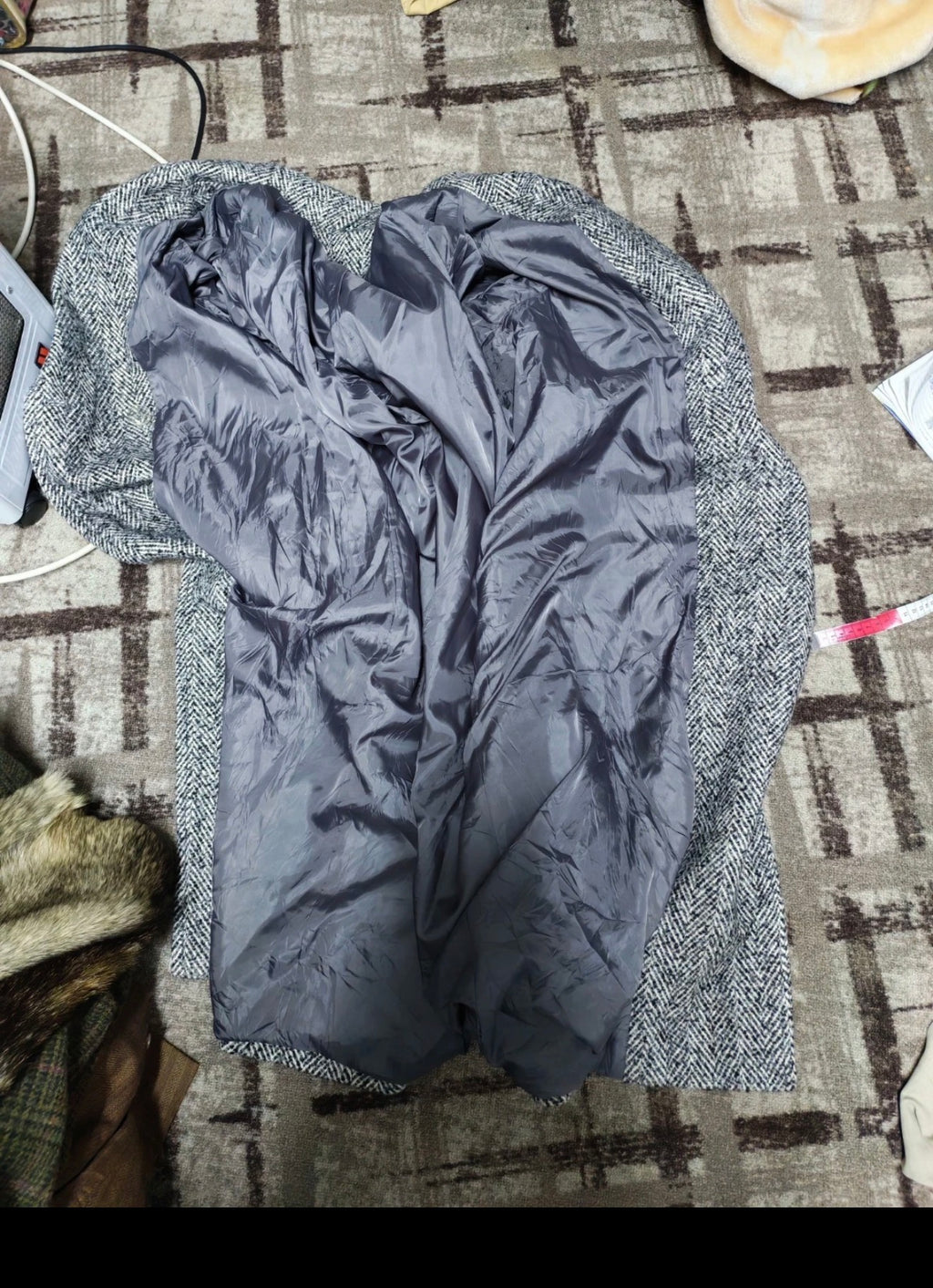 Classic style Wool blend herringbone double breasted gray over coat 20 50 2XL
