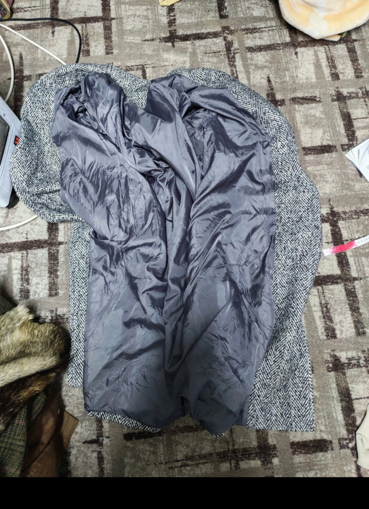 Classic style Wool blend herringbone double breasted gray over coat 20 50 2XL