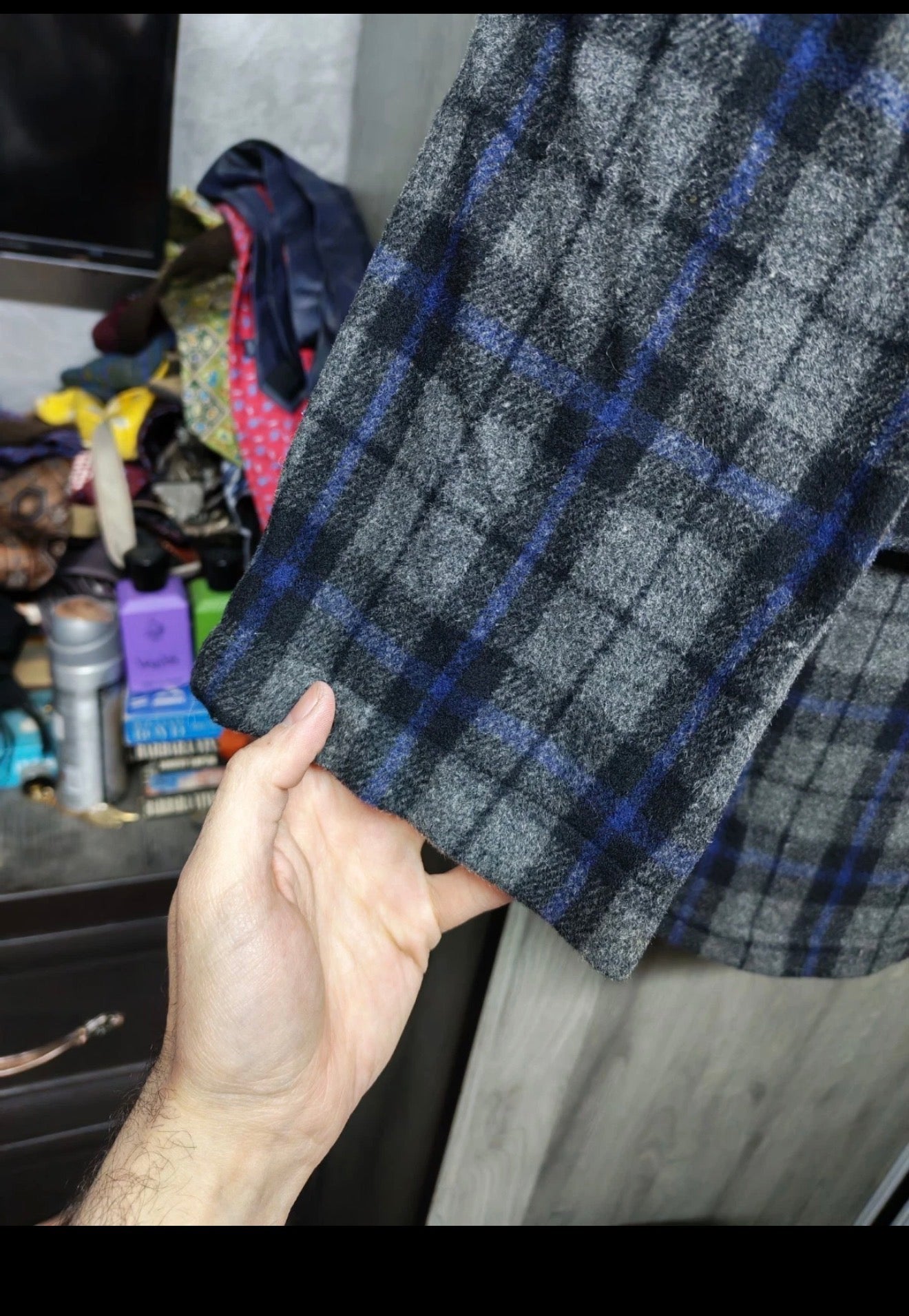 Vintage woollen wool classic Windowpane plaid jacket sweater 44R L