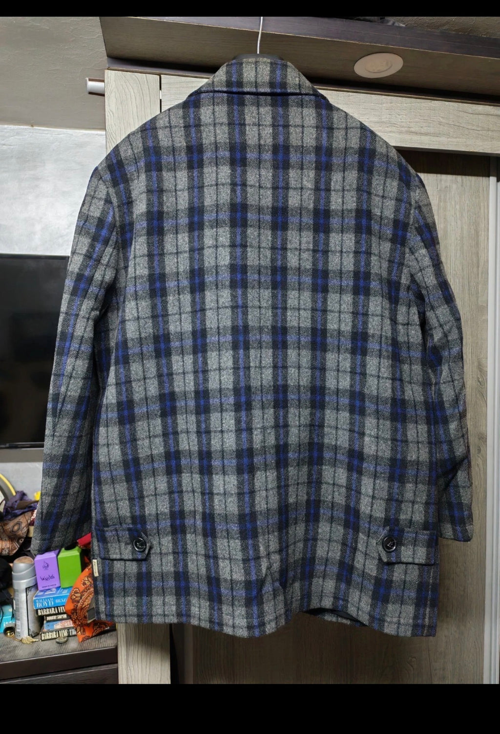 Vintage woollen wool classic Windowpane plaid jacket sweater 44R L