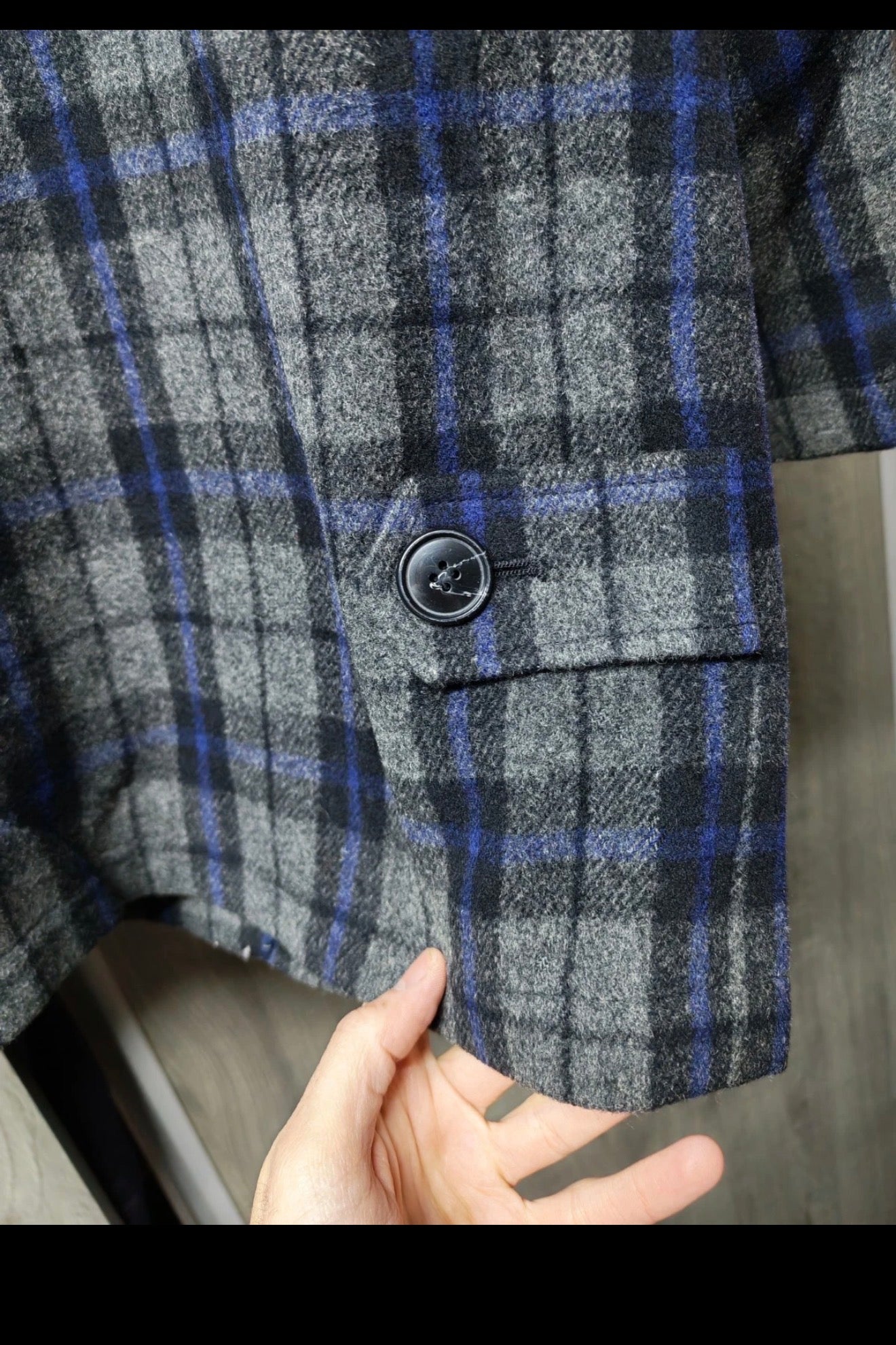 Vintage woollen wool classic Windowpane plaid jacket sweater 44R L