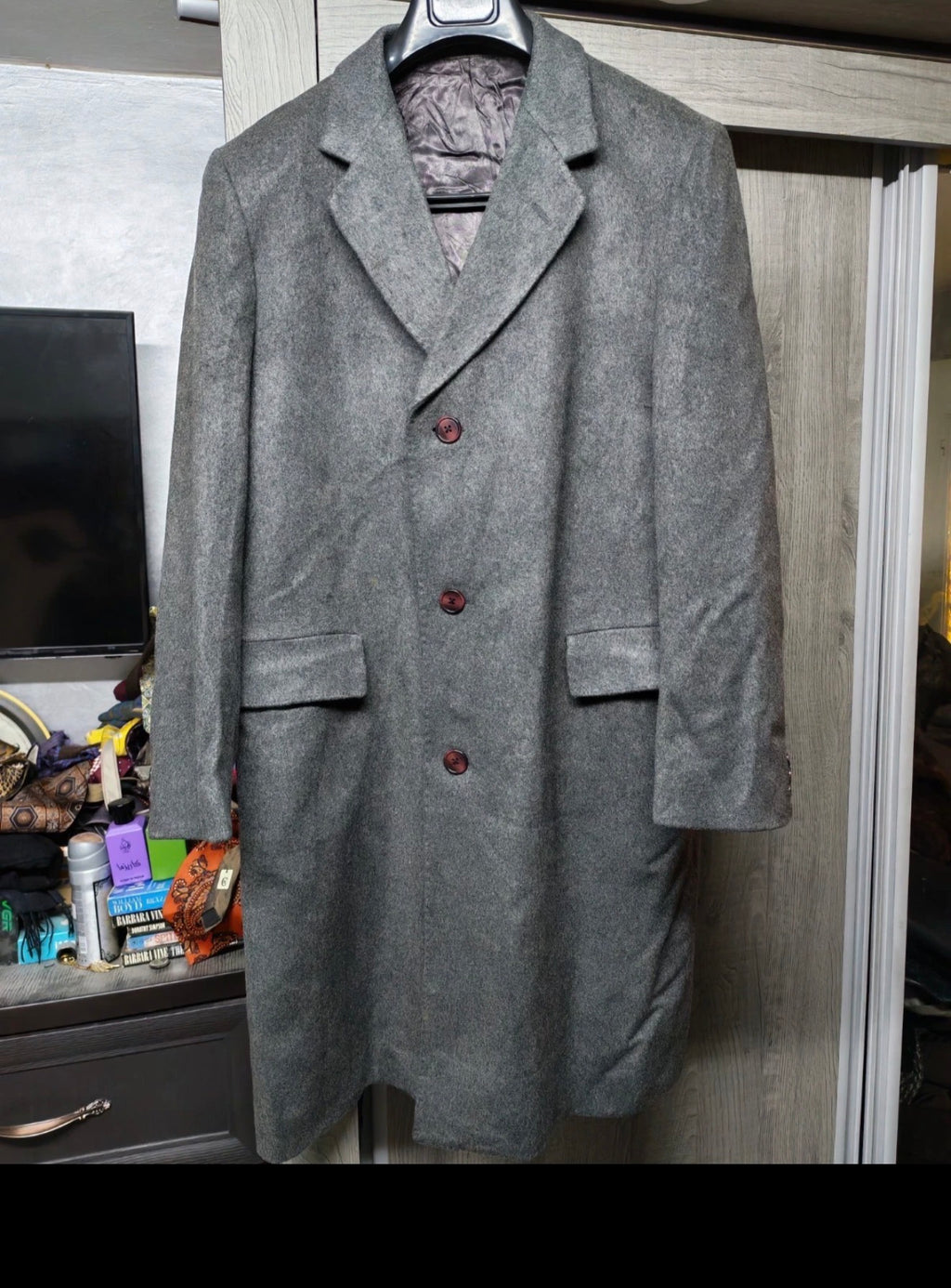 Vintage 100% pure cashmere classic charcoal top over coat 42R